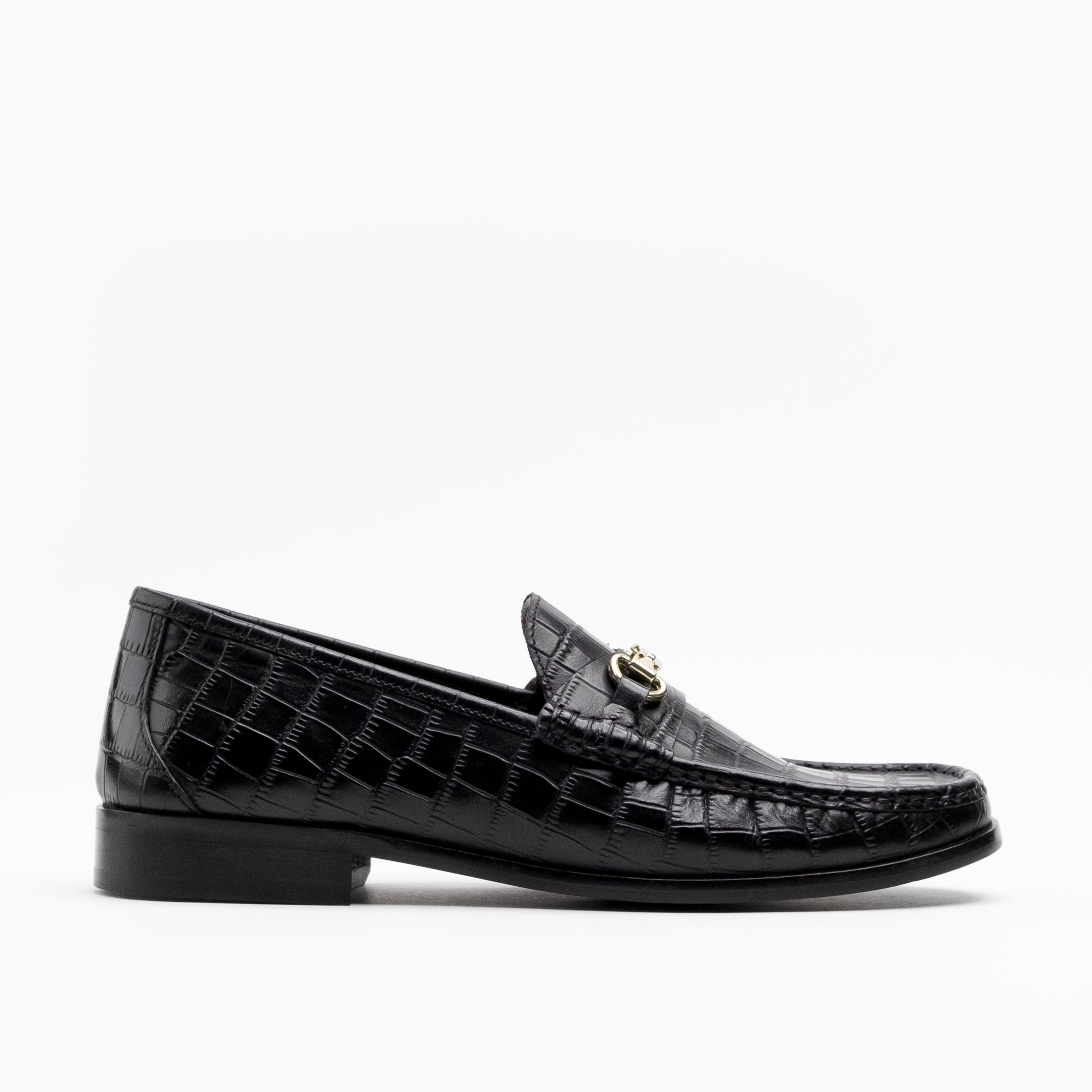 Walk London Mens - Tino Trim Loafer - Black Embossed Leather