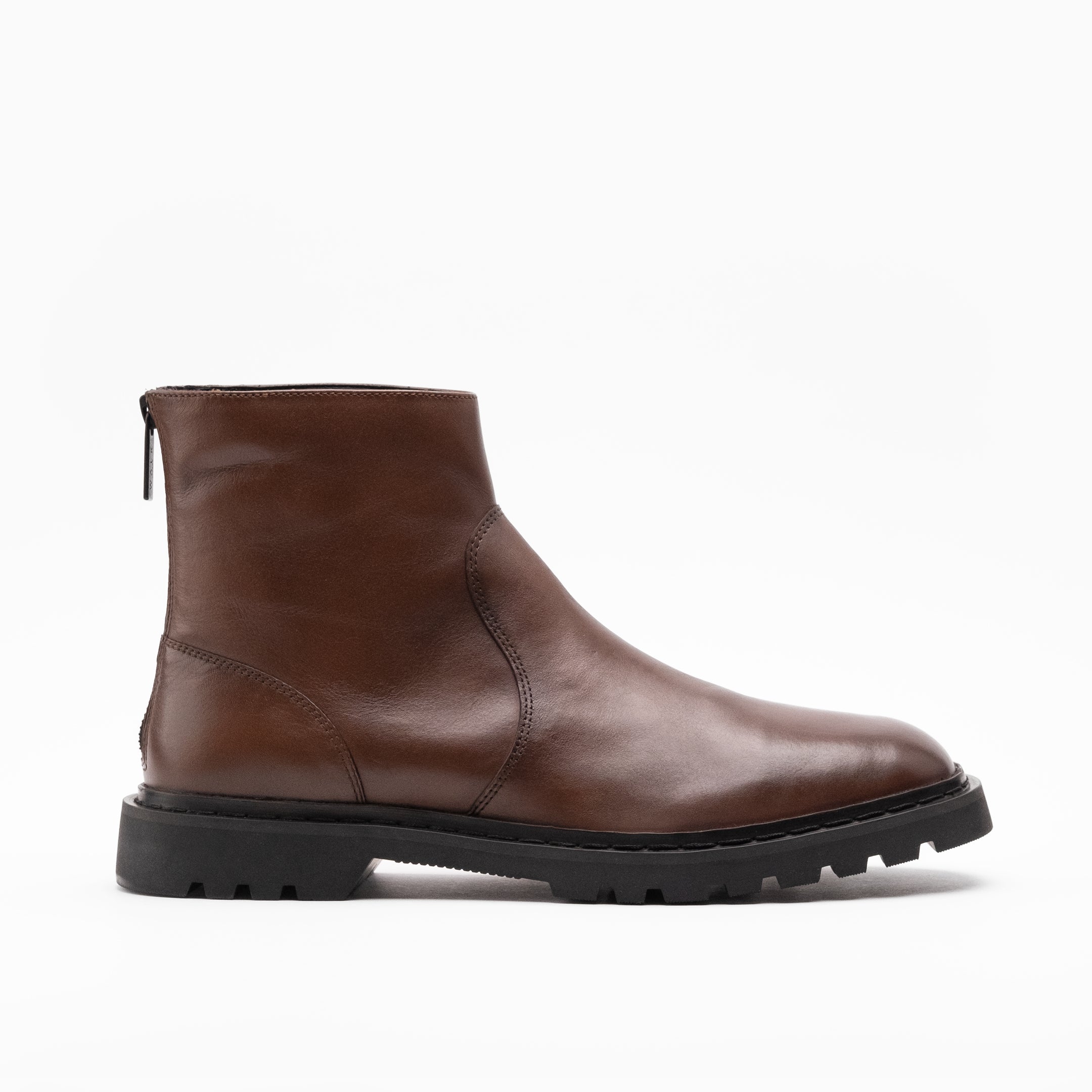 Walk London Mens Ziggy Back Zip Boot in Brown Leather