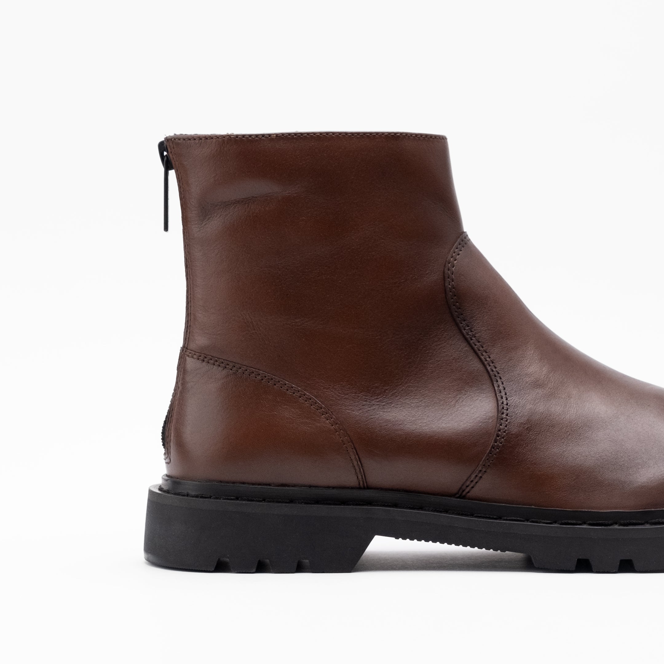 Walk London Mens Ziggy Back Zip Boot in Brown Leather