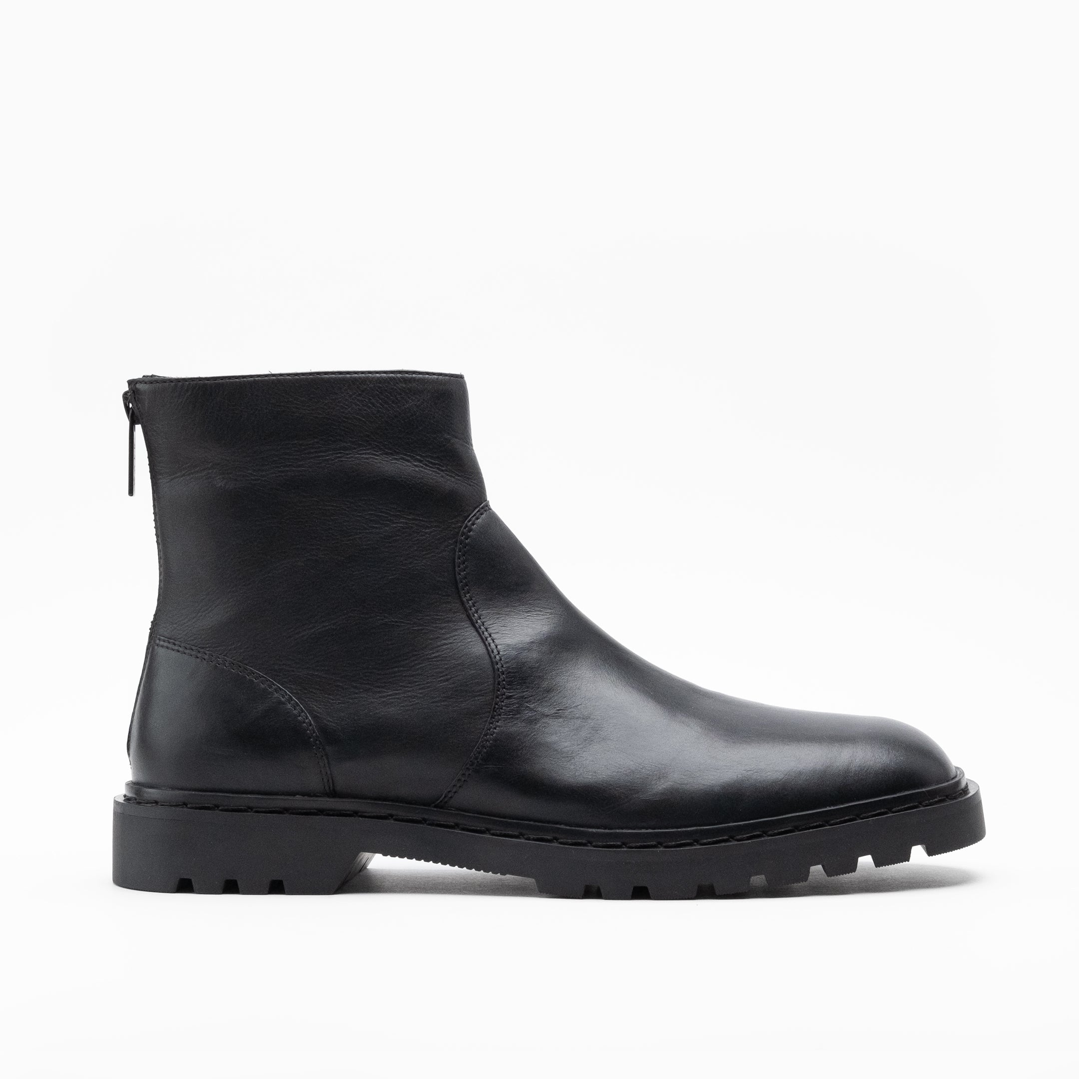 Walk London Mens Ziggy Back Zip Boot in Black Leather