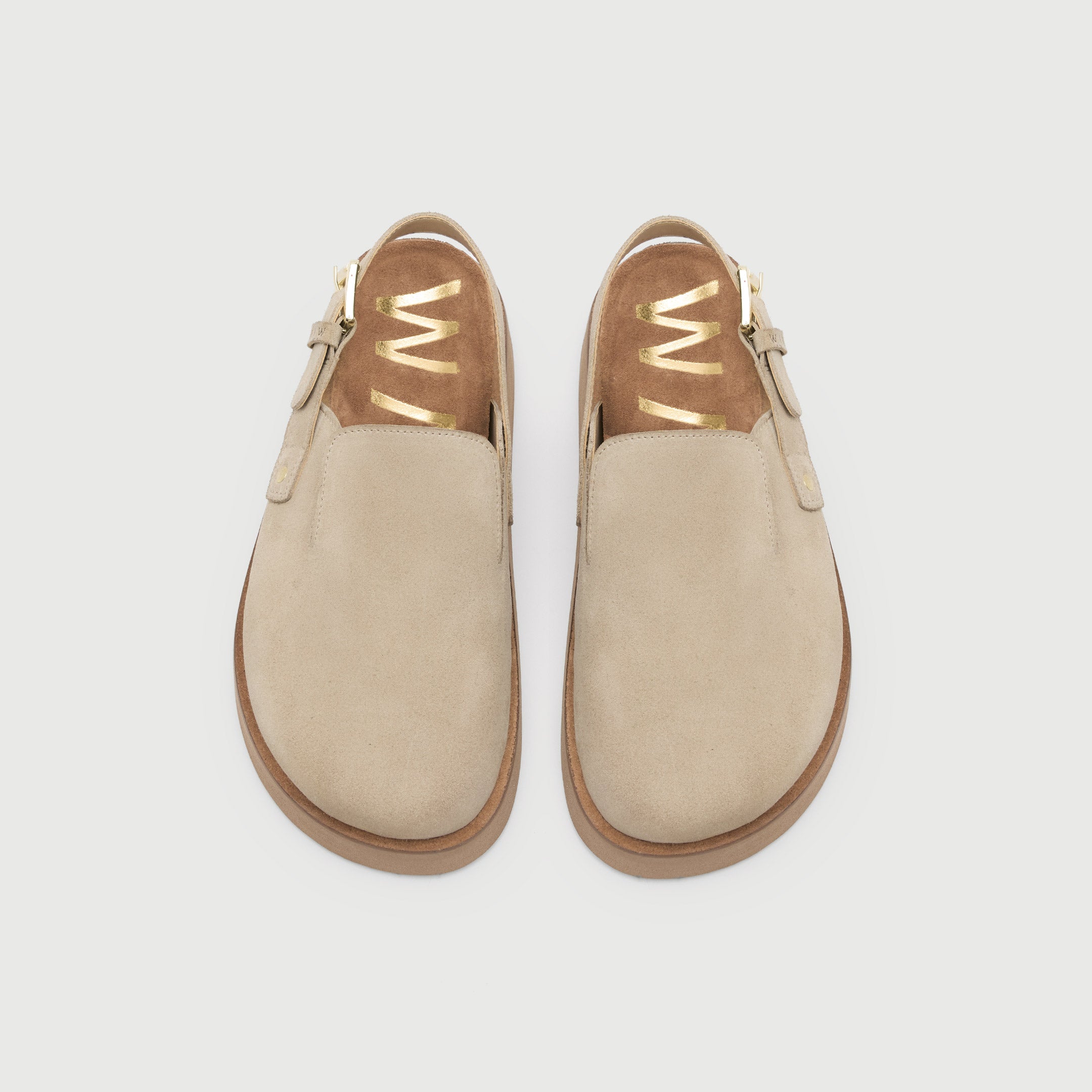 Walk London Womens Barca Clog Mule in Stone Suede