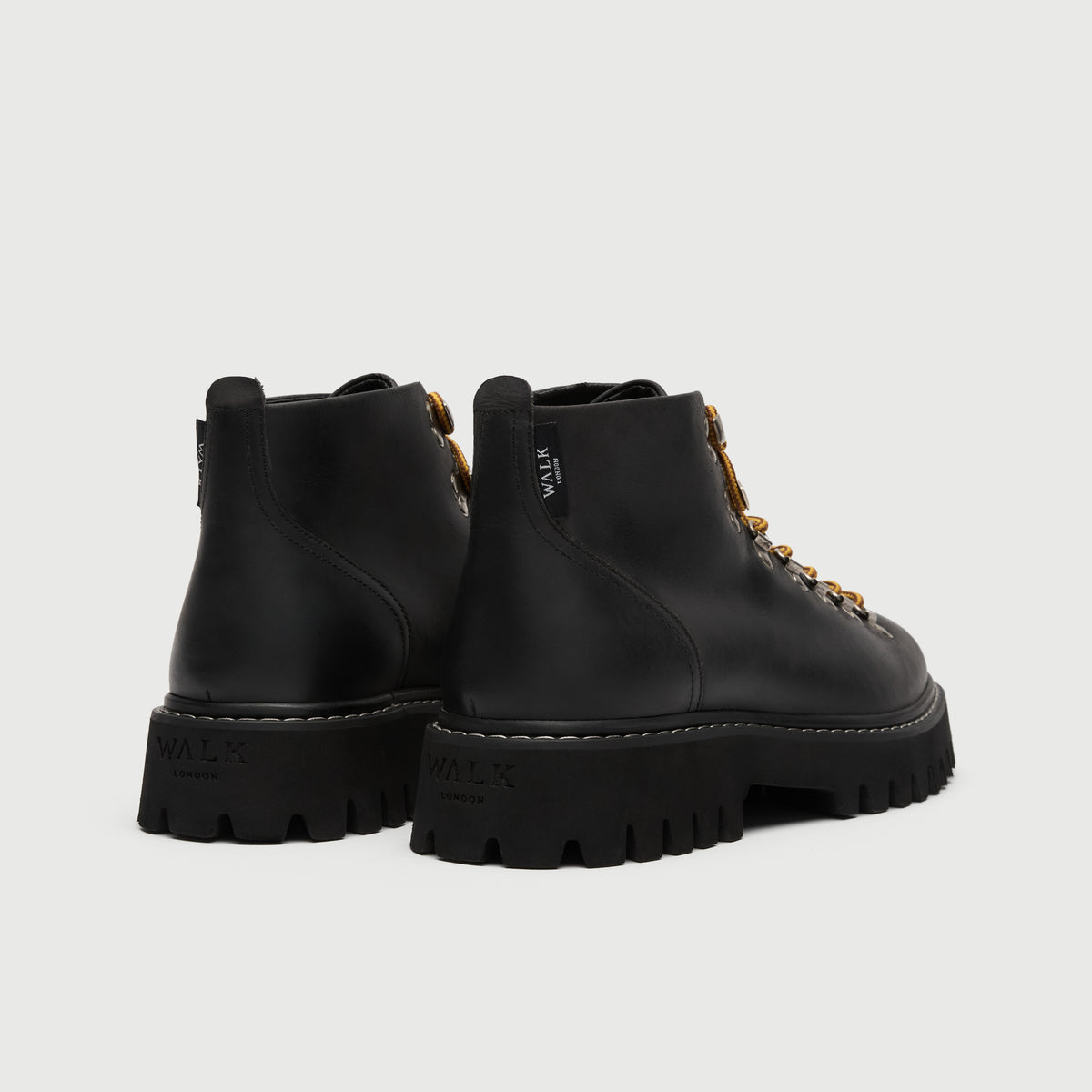 Walk London Blackheath Hiking Boots in black leather heel view