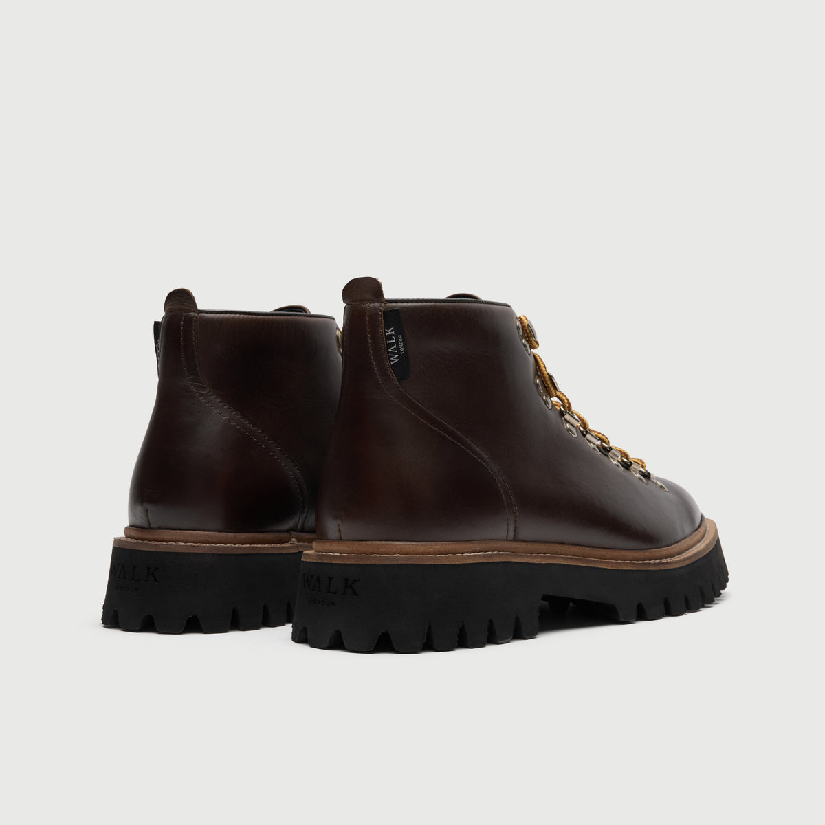 Walk London Blackheath Hiking Boot in brown leather heel view