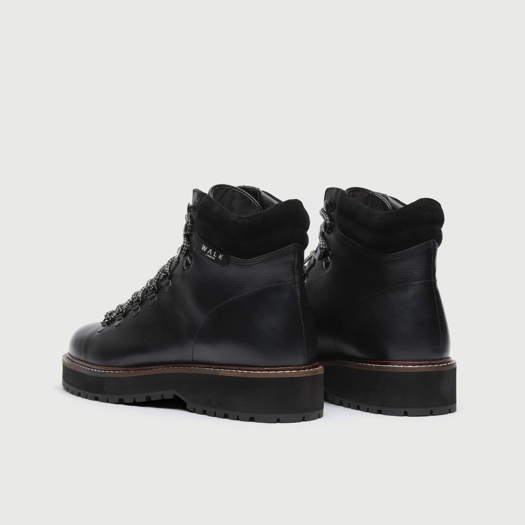 WALK London Mens Connery Hiking Boot in Black Leather