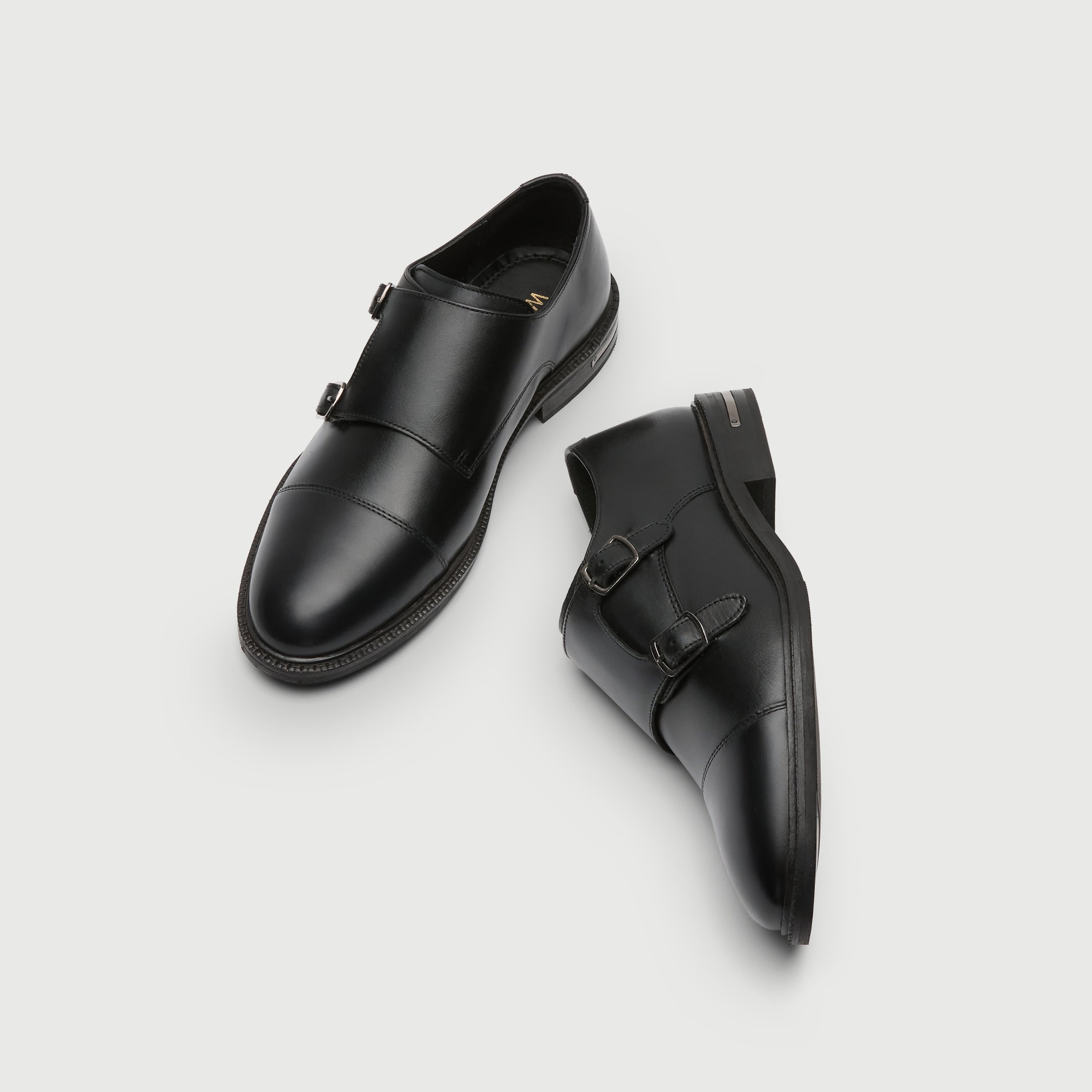 Walk London Mens Oliver Monk Strap Shoe in Black Leather
