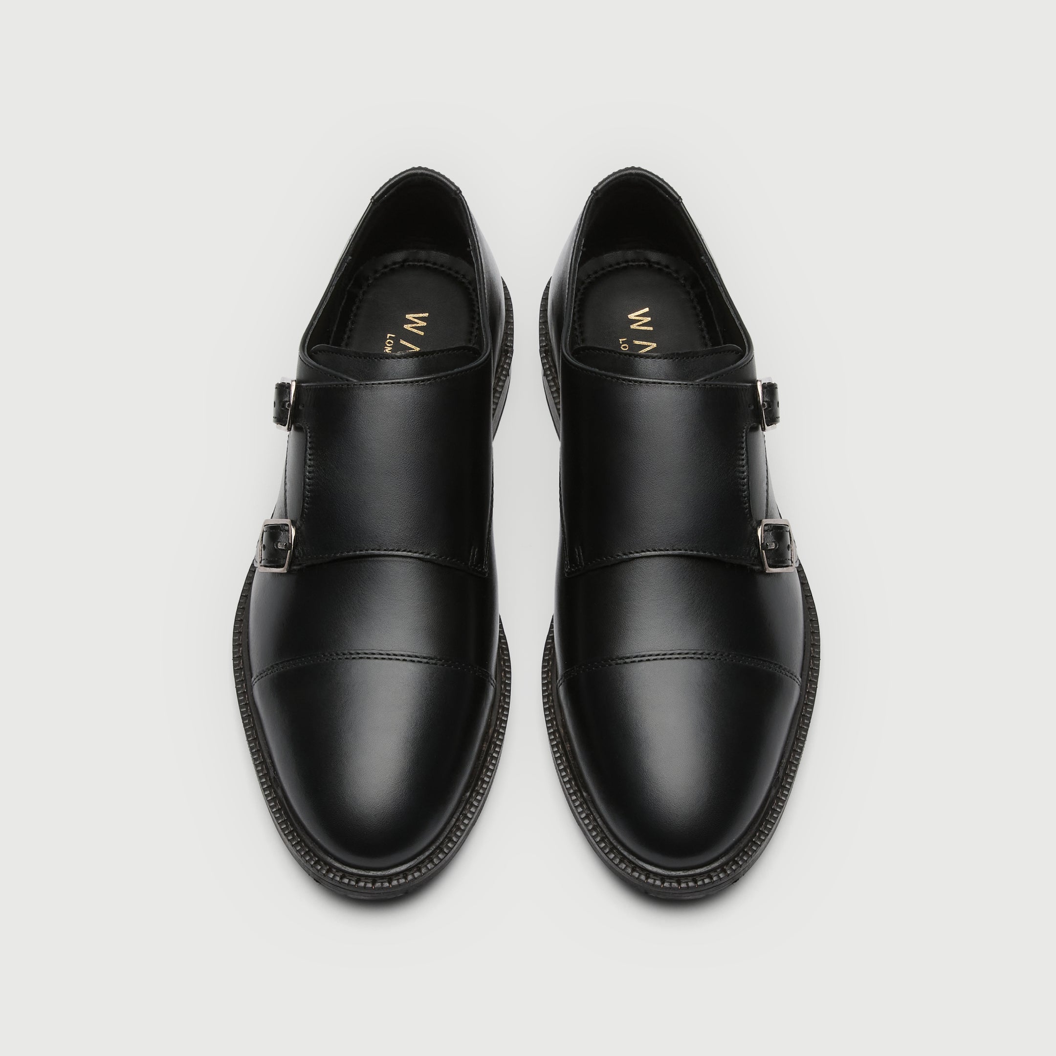 Walk London Mens Oliver Monk Strap Shoe in Black Leather