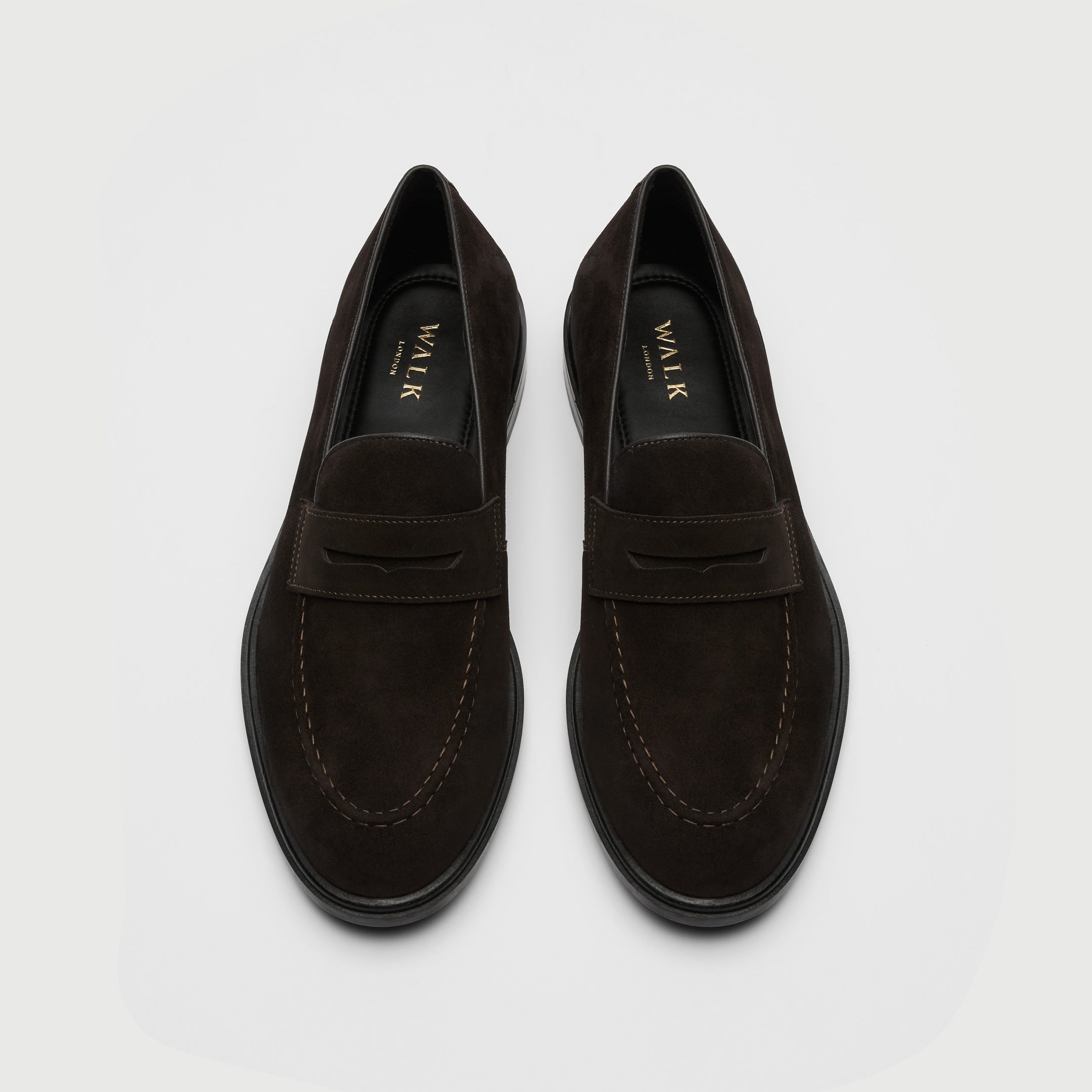 Walk London Putney dark brown suede loafer top view