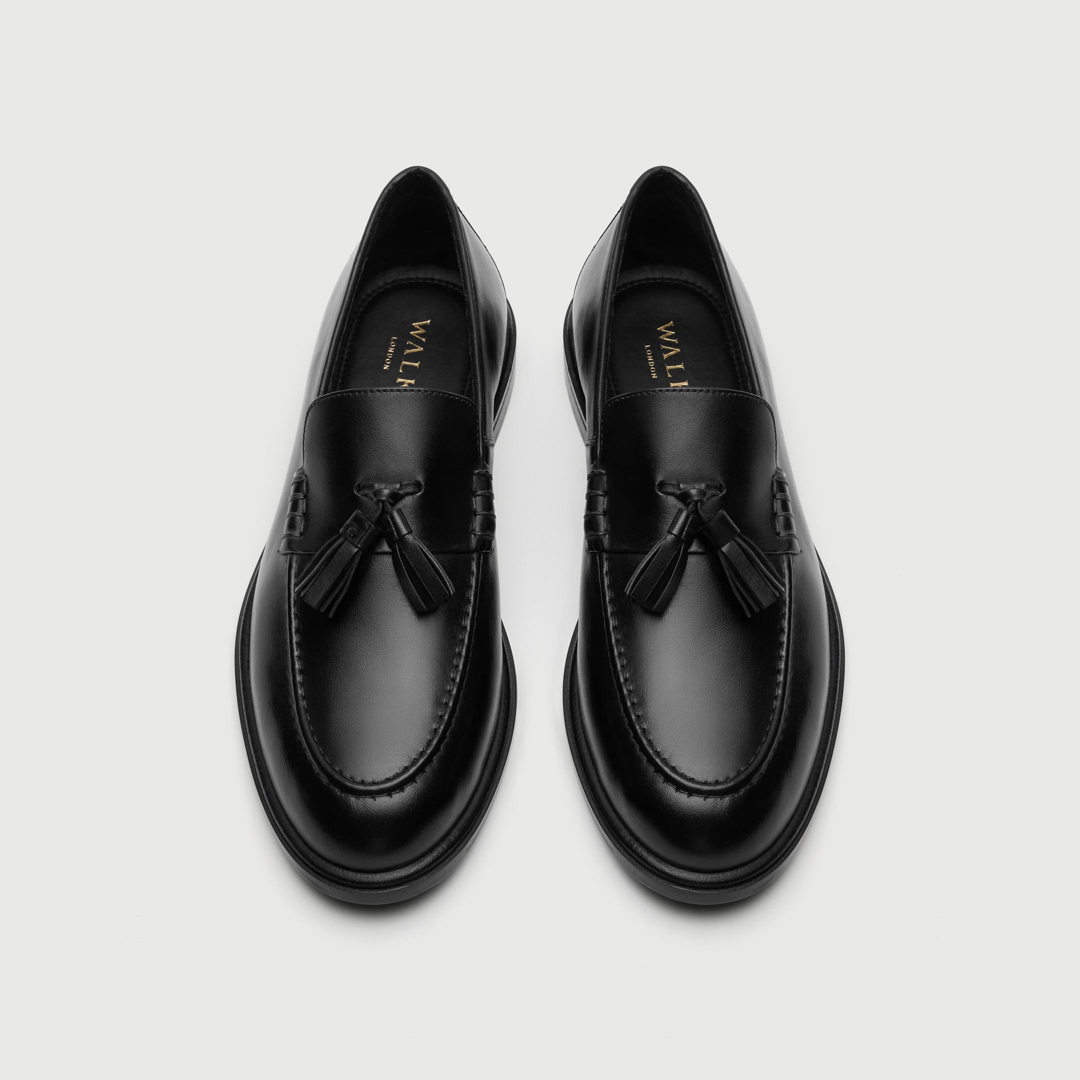 WALK London Mens Black Leather Putney Tassel Loafer