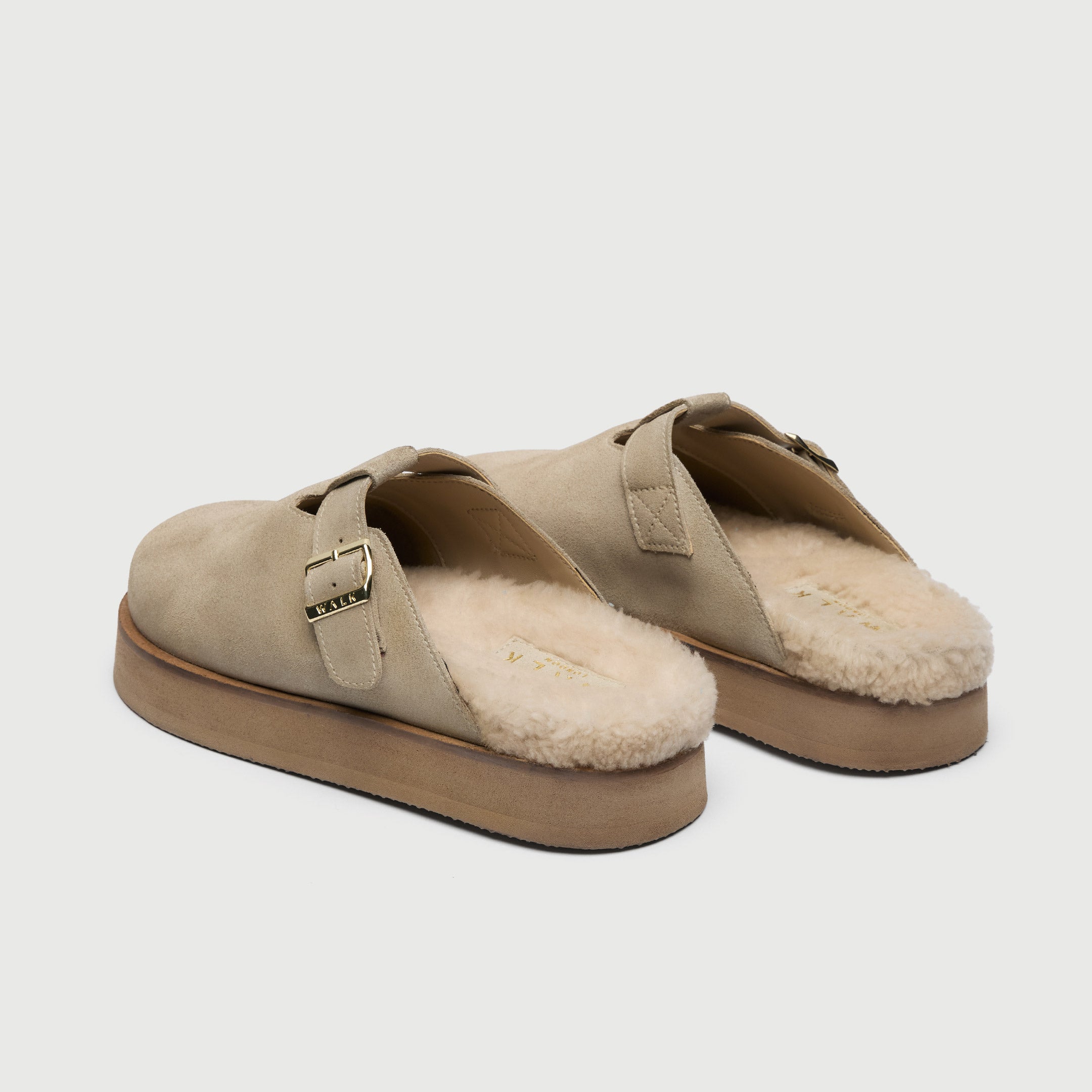 Walk London Women's Barca Fur Clog in Stone Suede
