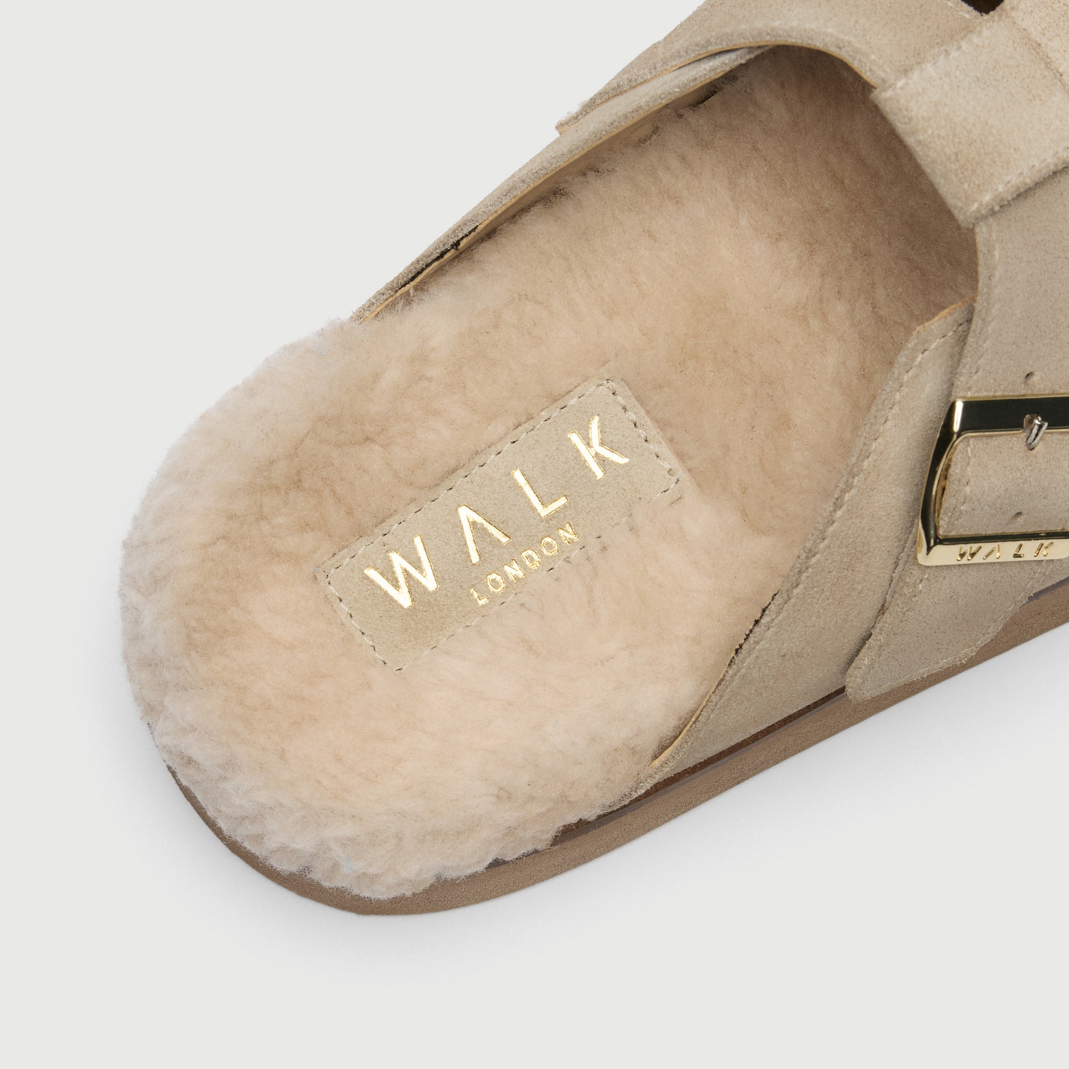 Walk London Women's Barca Fur Clog in Stone Suede