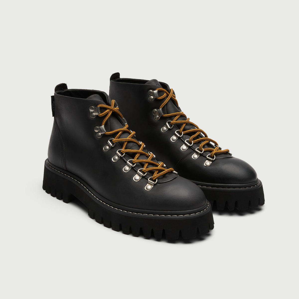 Walk London Blackheath Hiking Boots in black leather three quarter view