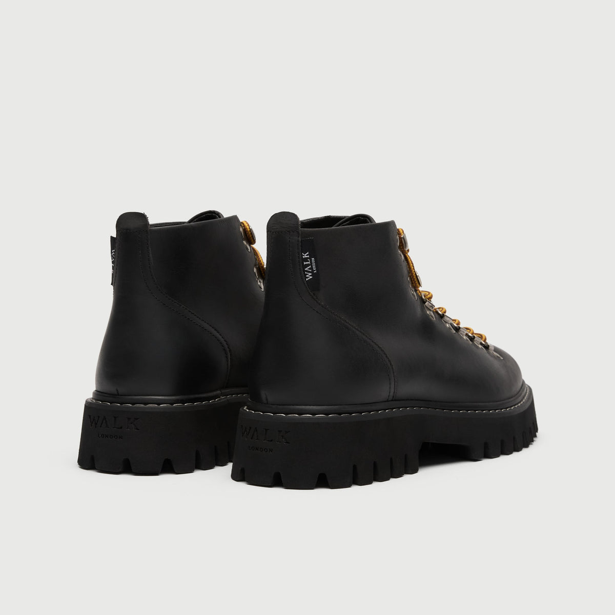 Walk London Blackheath Hiking Boots in black leather heel view