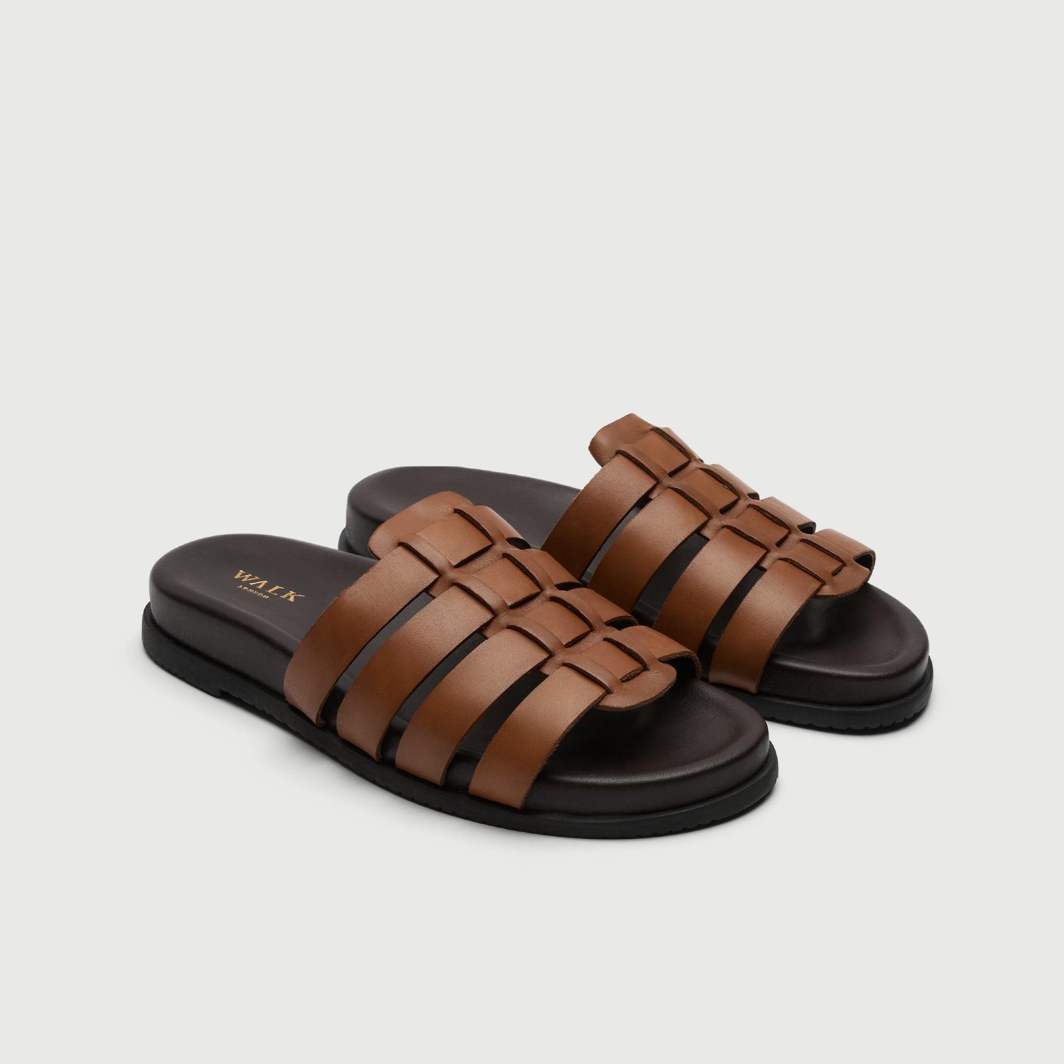 Walk London Breeze Gladiator Men's Tan Leather Sandal three quarter view