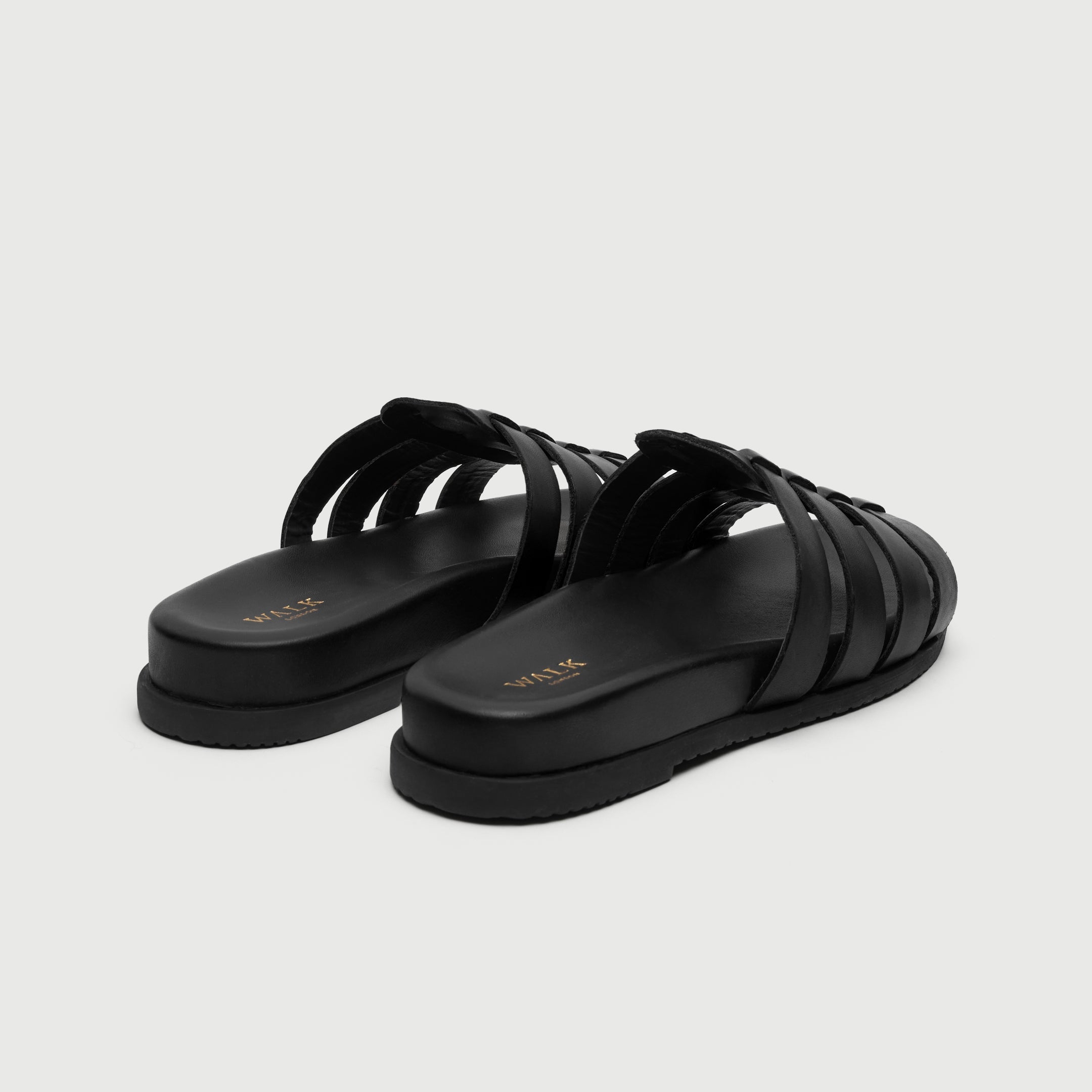 Walk London Breeze Gladiator Men's Black Leather Sandal heel view