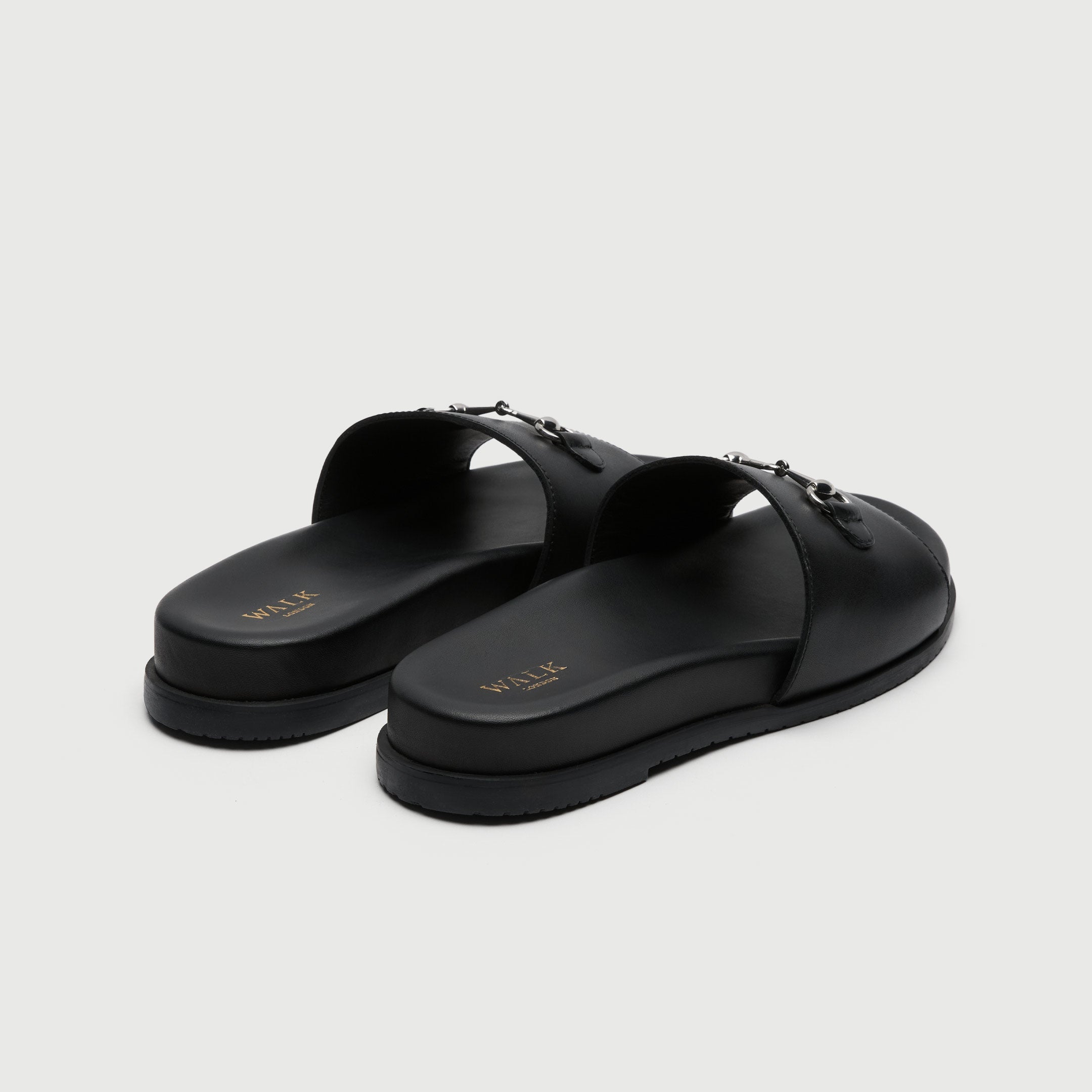 Walk London Breeze Trim Men's Black Leather Slider Sandal heel view