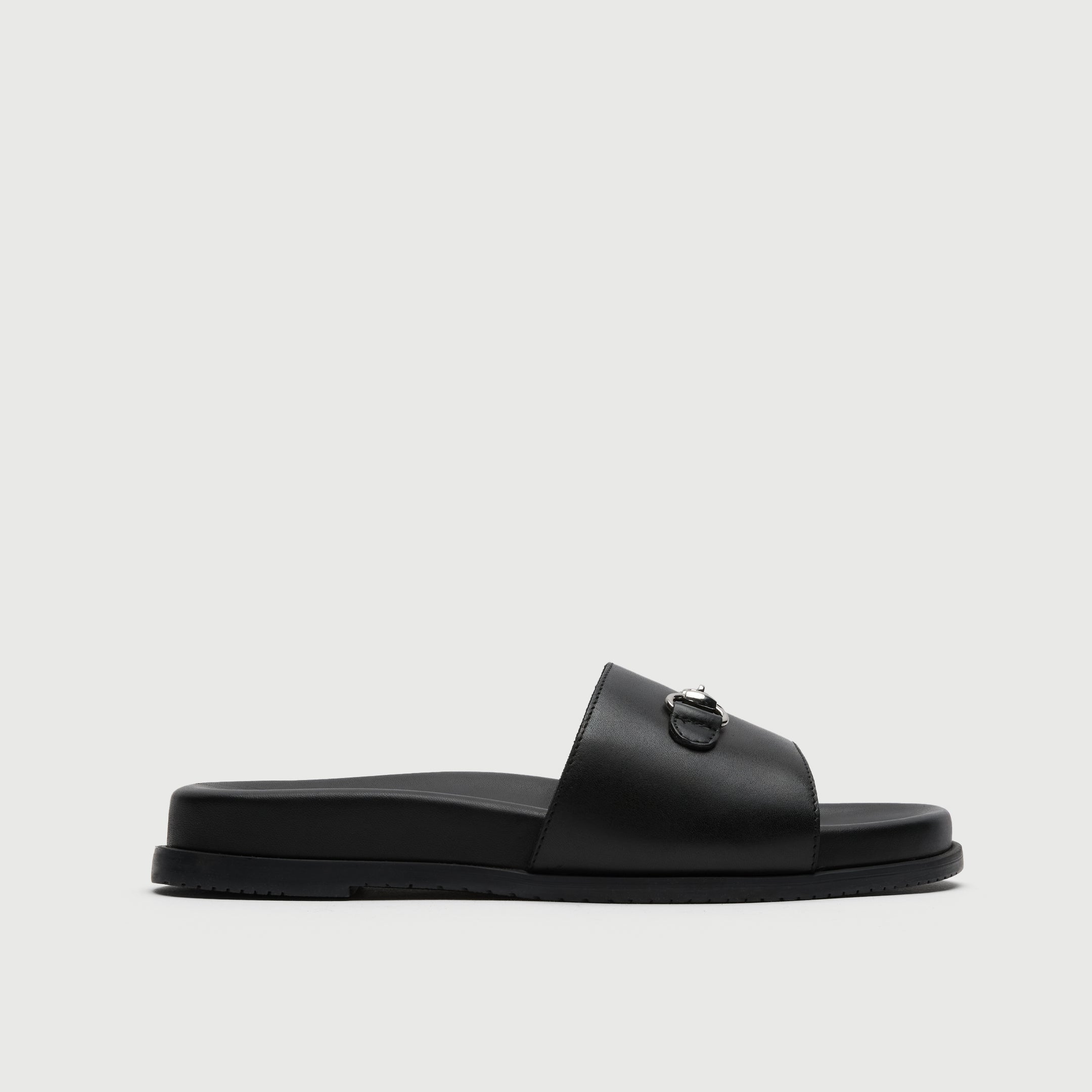 Walk London Breeze Trim Men's Black Leather Slider Sandal side view