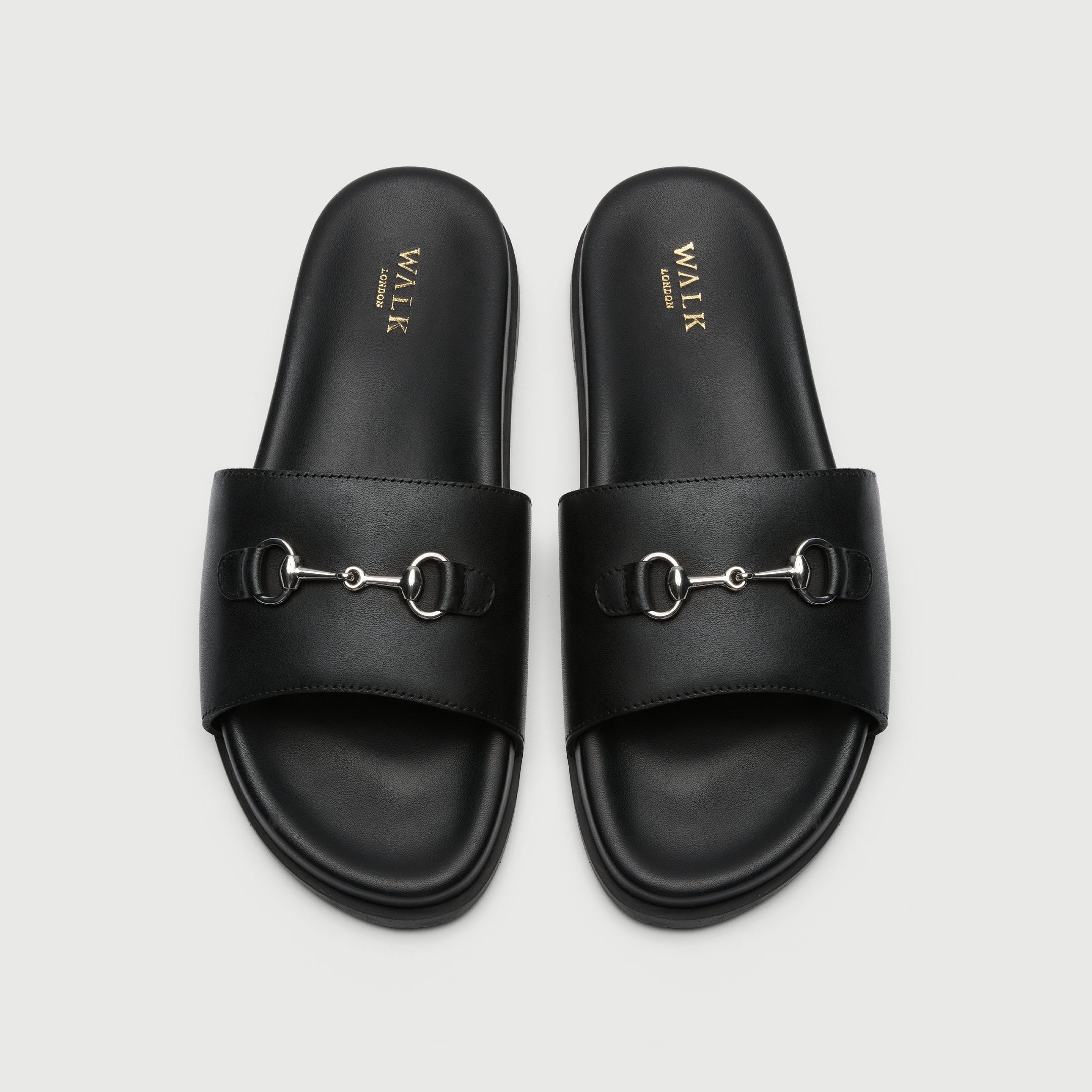 Walk London Breeze Trim Men's Black Leather Slider Sandal top view