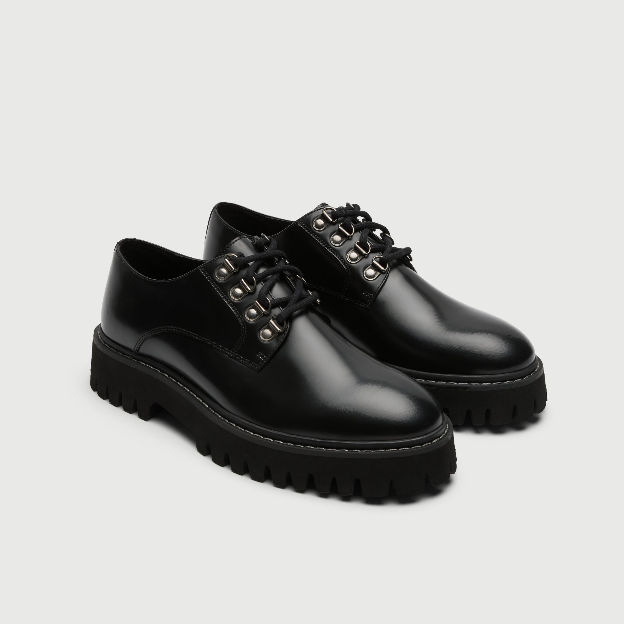 Walk London Bromley Hiking Shoes in Black Leather three quarter view