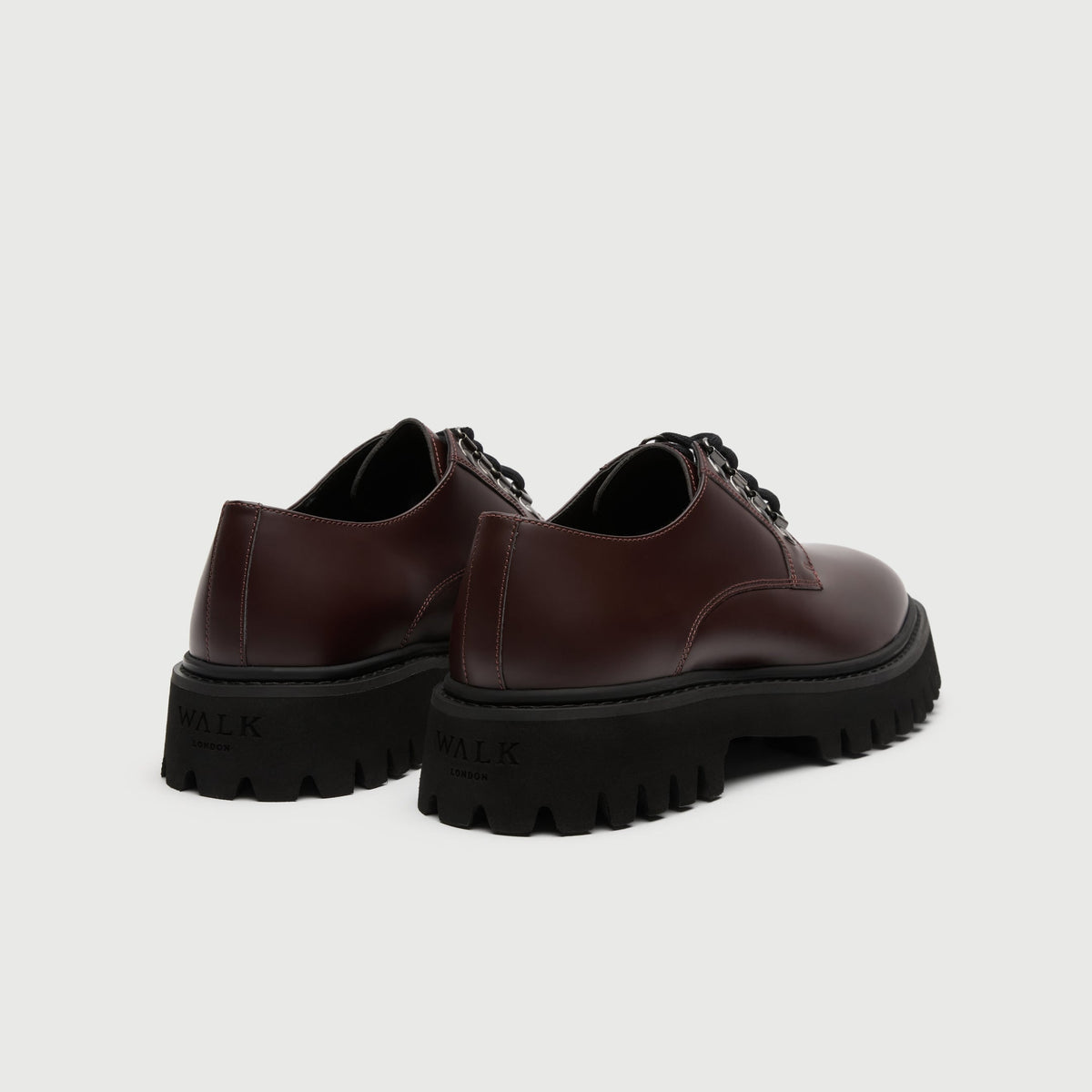 Walk London Bromley Hiking Shoe in Burgundy Leather heel view