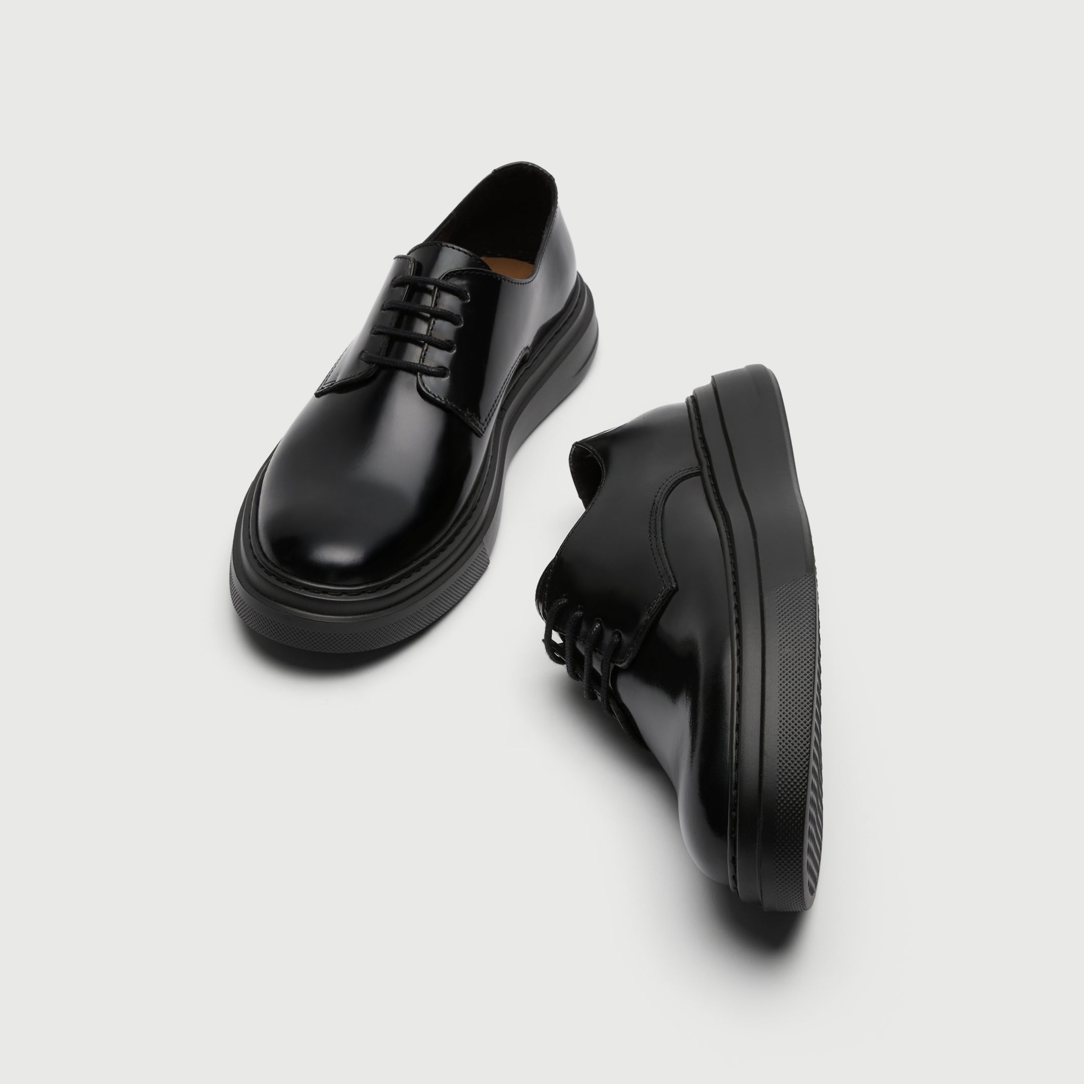 Walk London Bronx Black Leather Derby Shoe top and side view