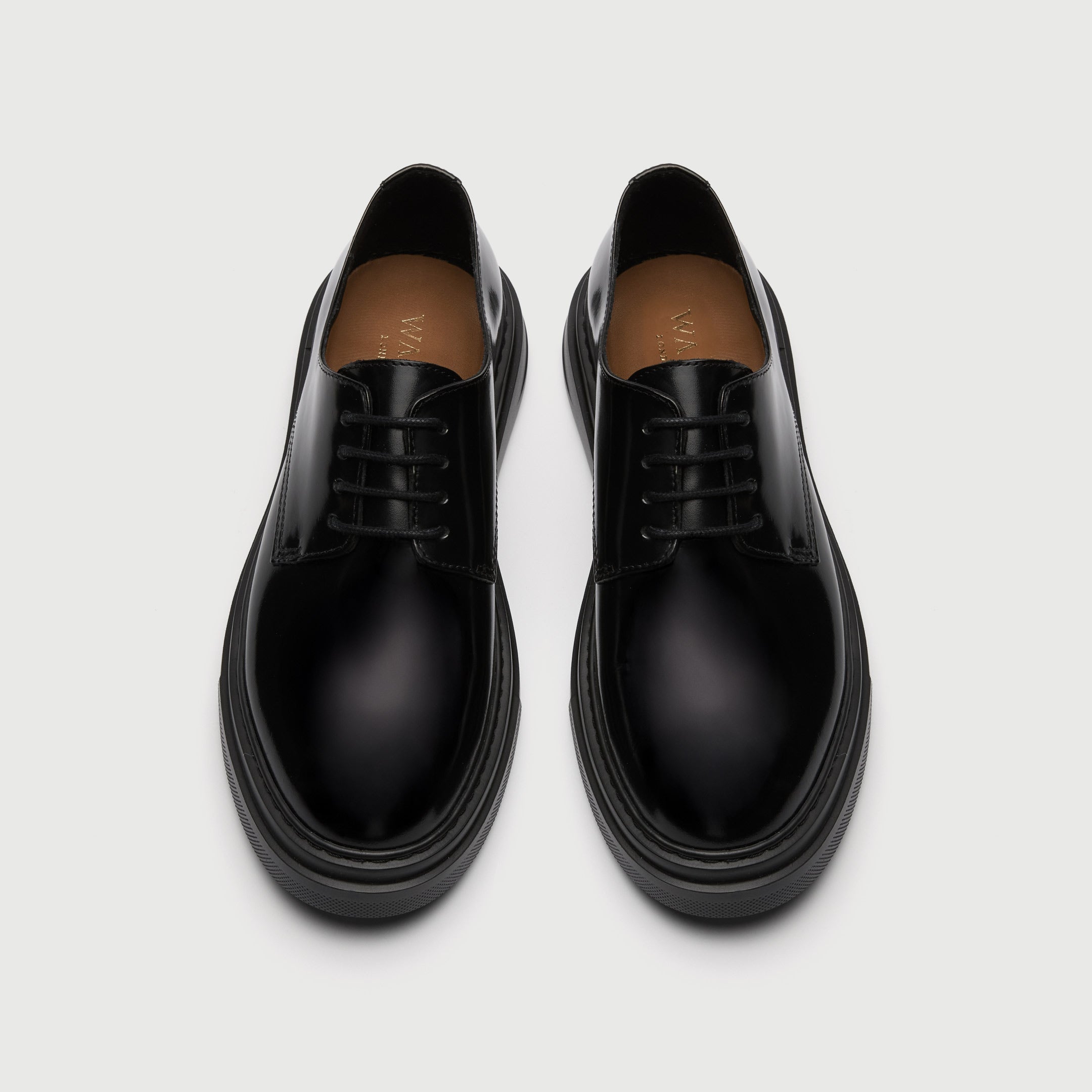 Walk London Bronx Black Leather Derby Shoe top view