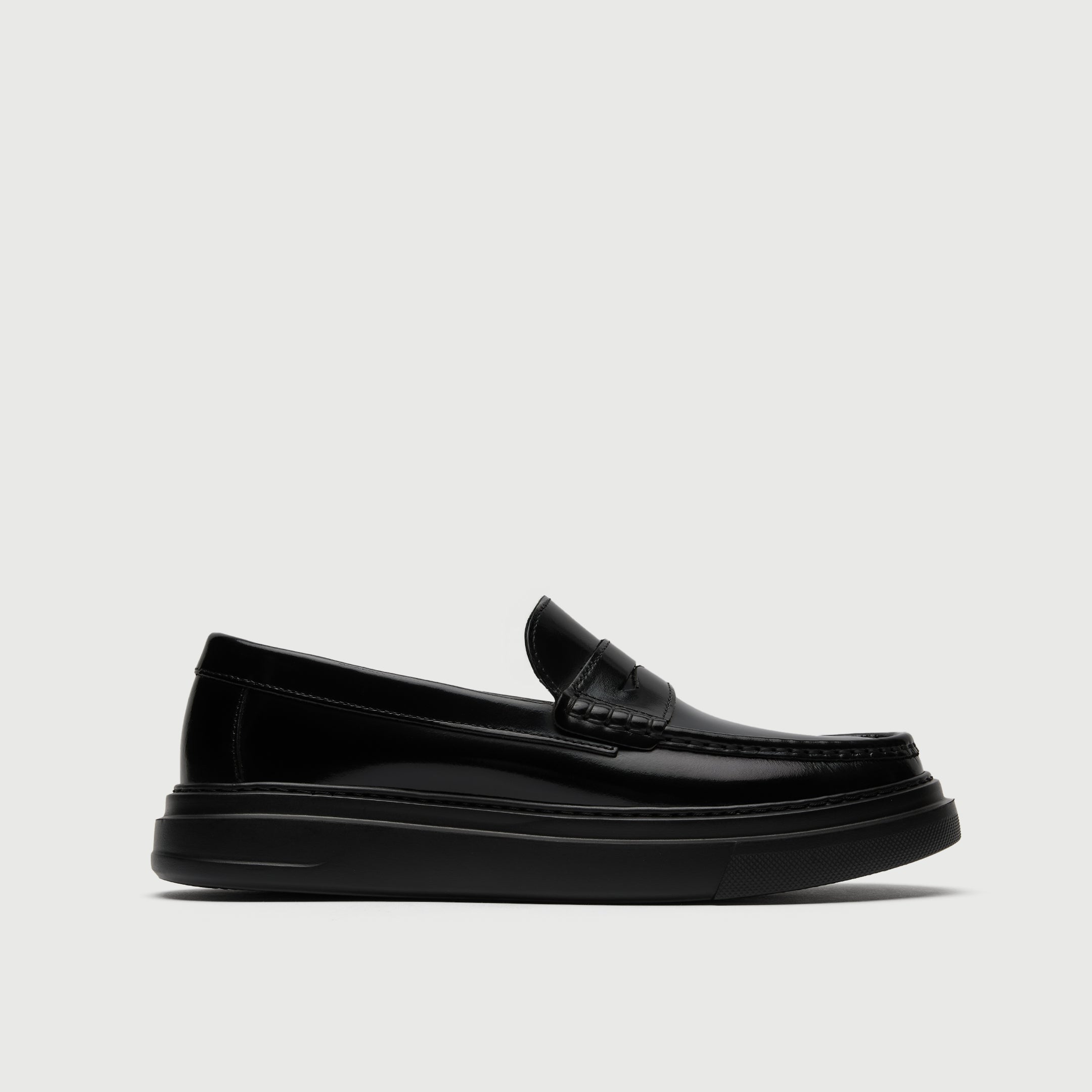 Walk London Bronx Black Leather Saddle Loafer side view
