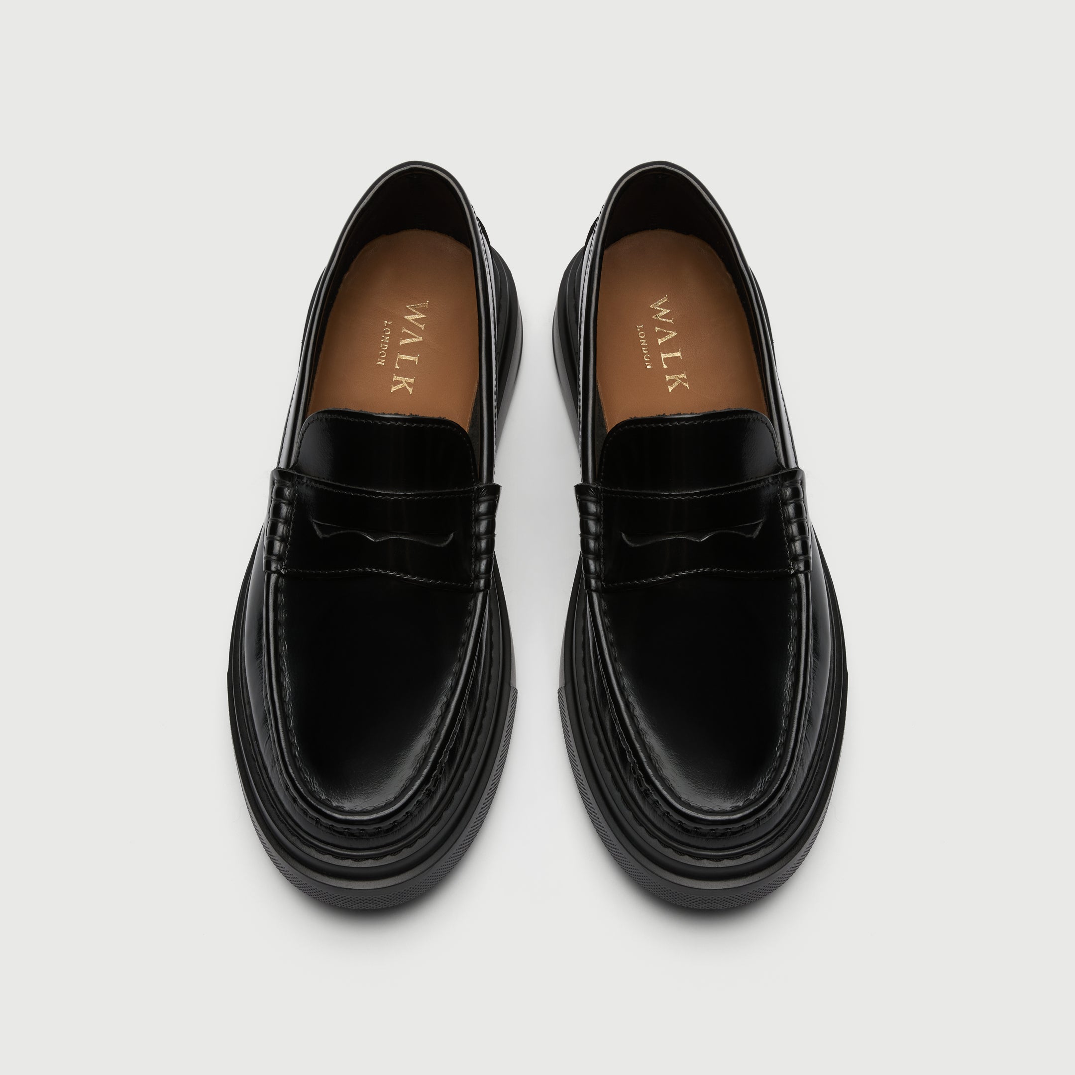 Walk London Bronx Black Leather Saddle Loafer top view