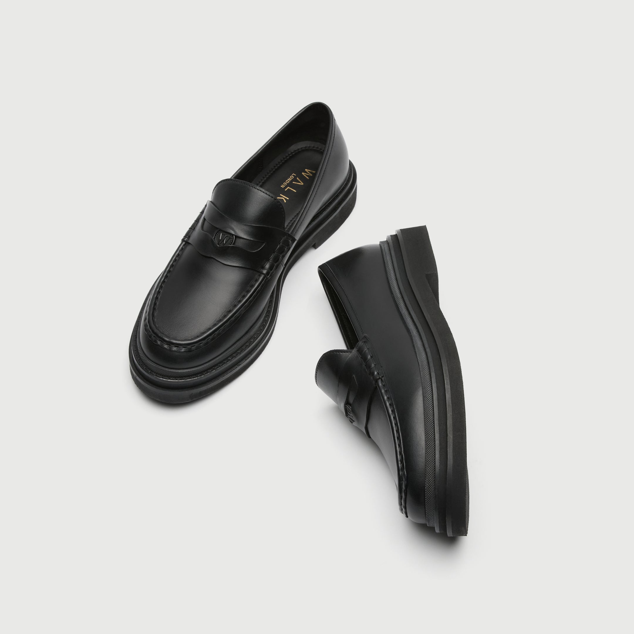 Walk London Mens Brooklyn Penny Loafer in Black Leather