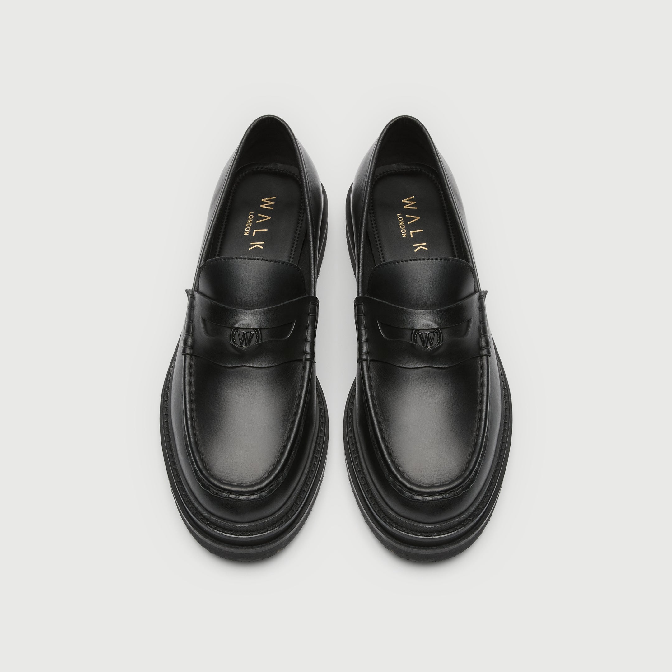 Walk London Mens Brooklyn Penny Loafer in Black Leather