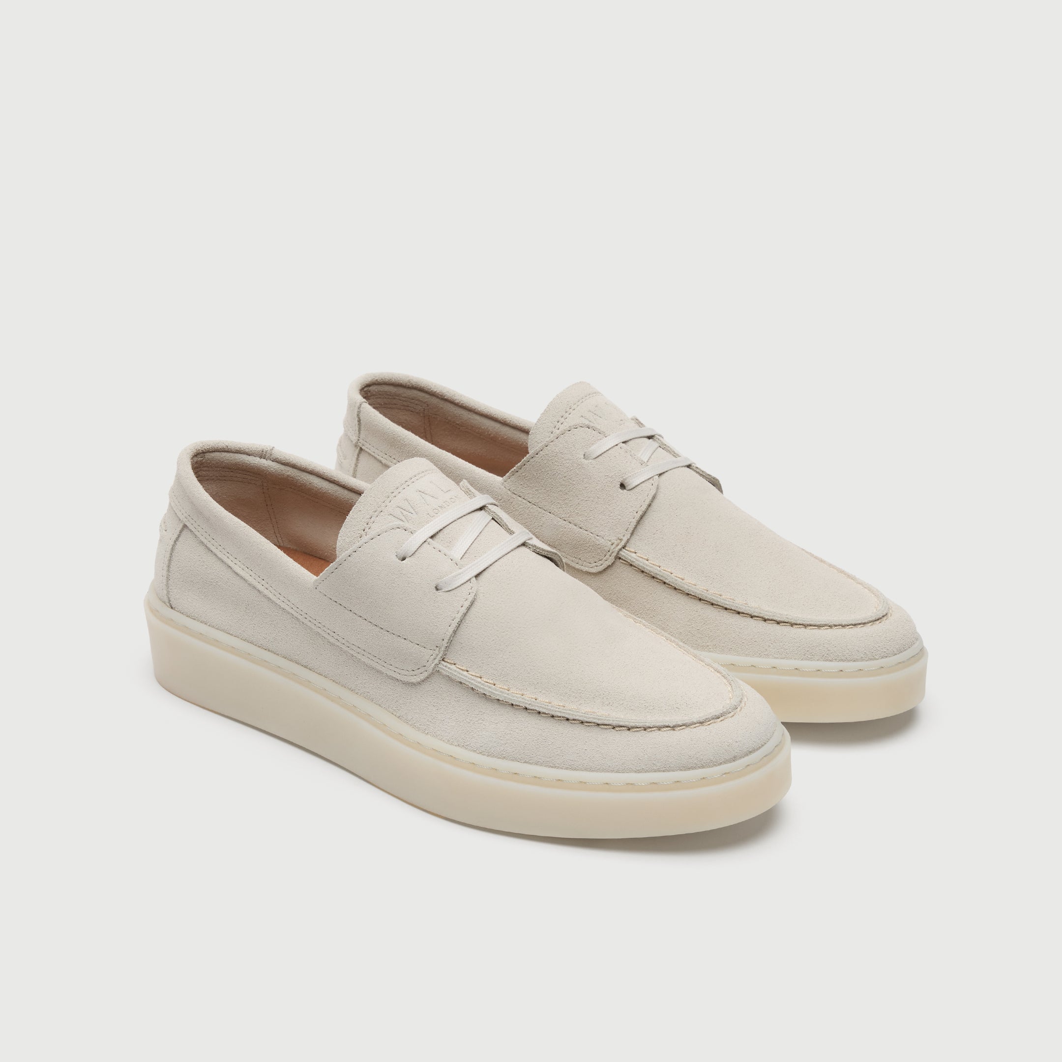 Walk London Mens Cannes Boat Shoe | White Suede