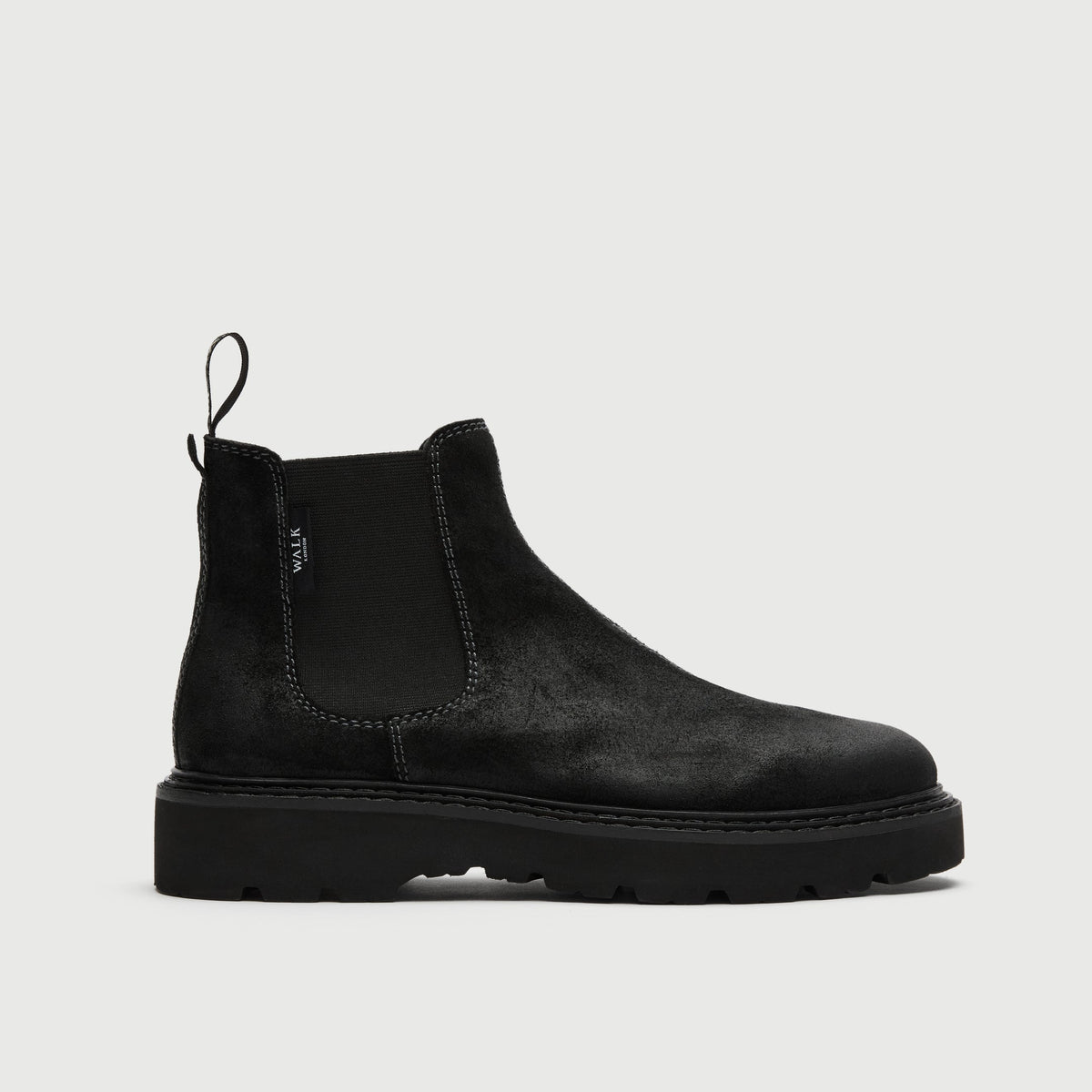Walk London Clapham Chelsea Boot in black suede side view