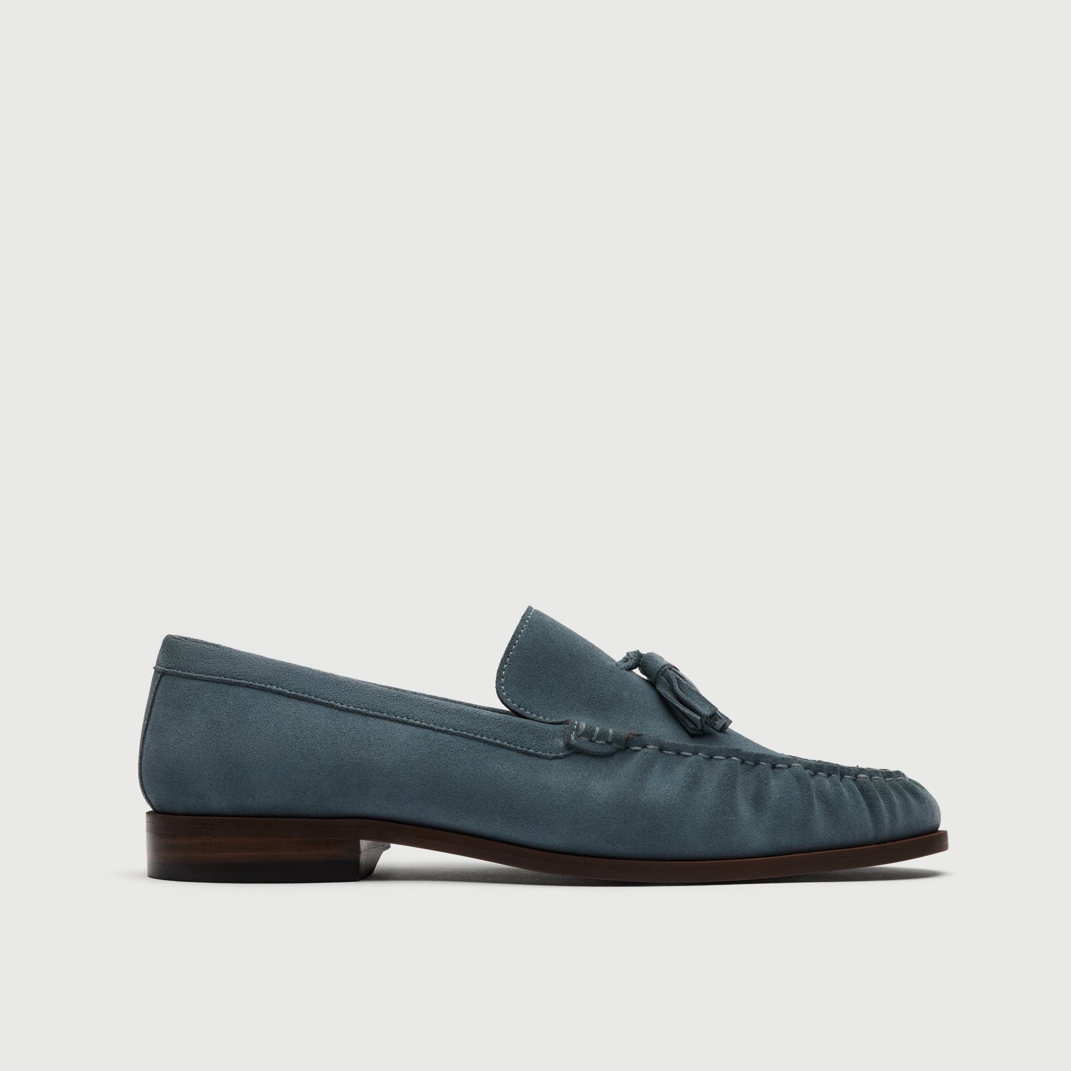 Walk London Como Tassel Loafer in Blue Suede side view