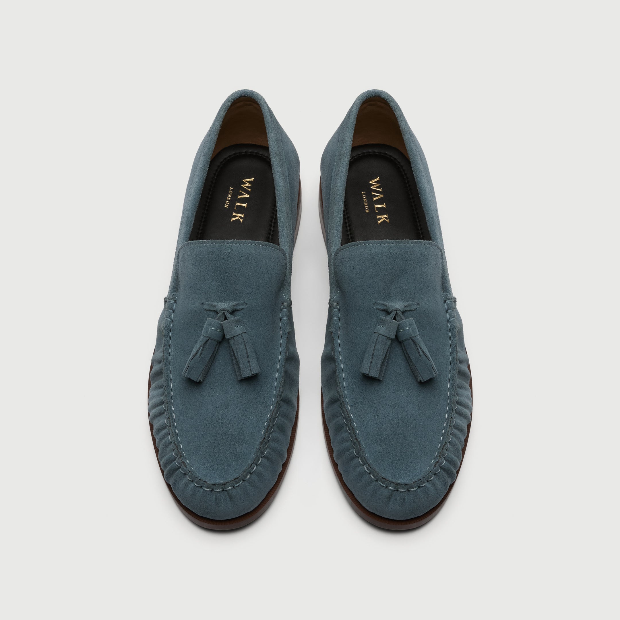 Walk London Como Tassel Loafer in Blue Suede top view