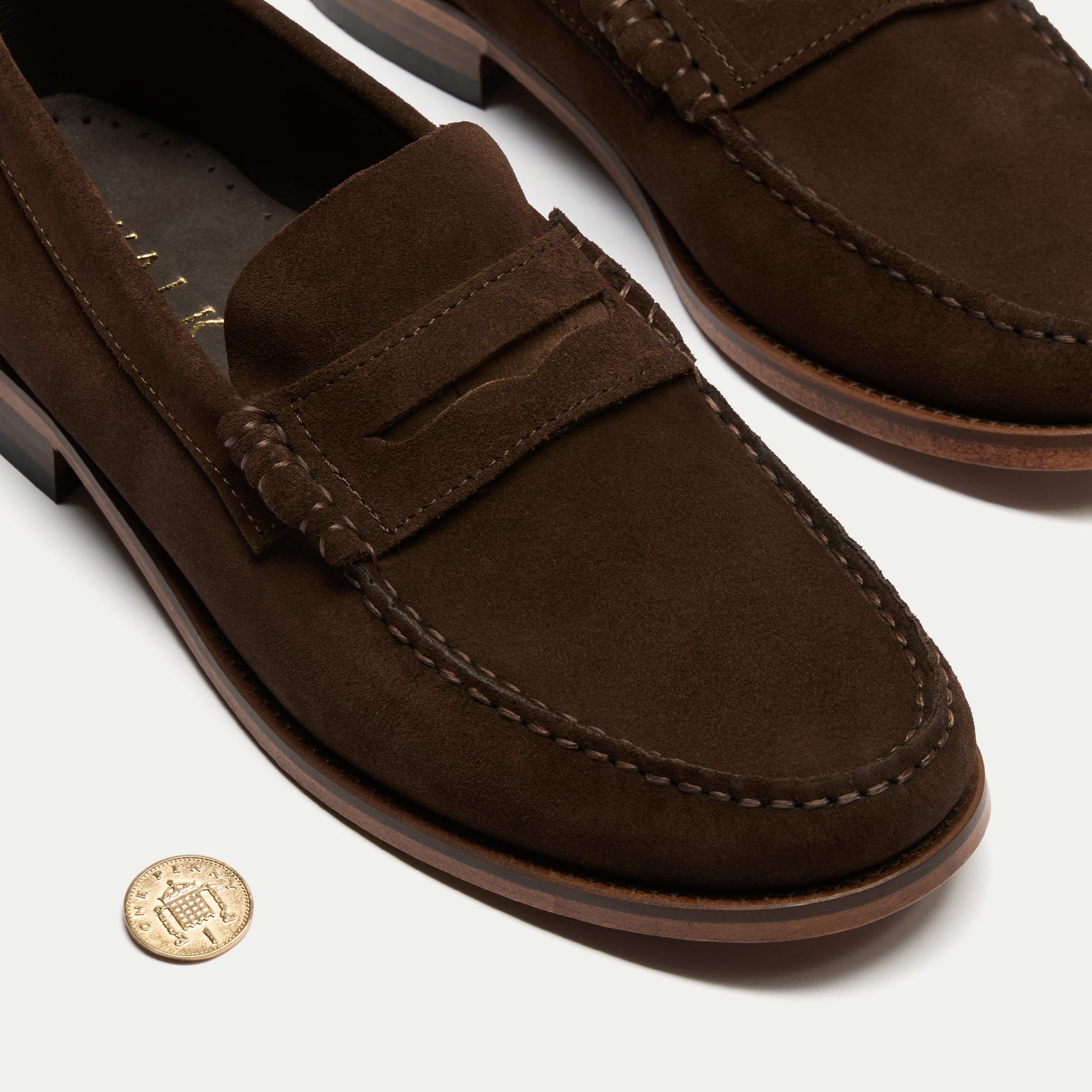 Walk London Mens Dalston Penny Loafer in Brown Suede