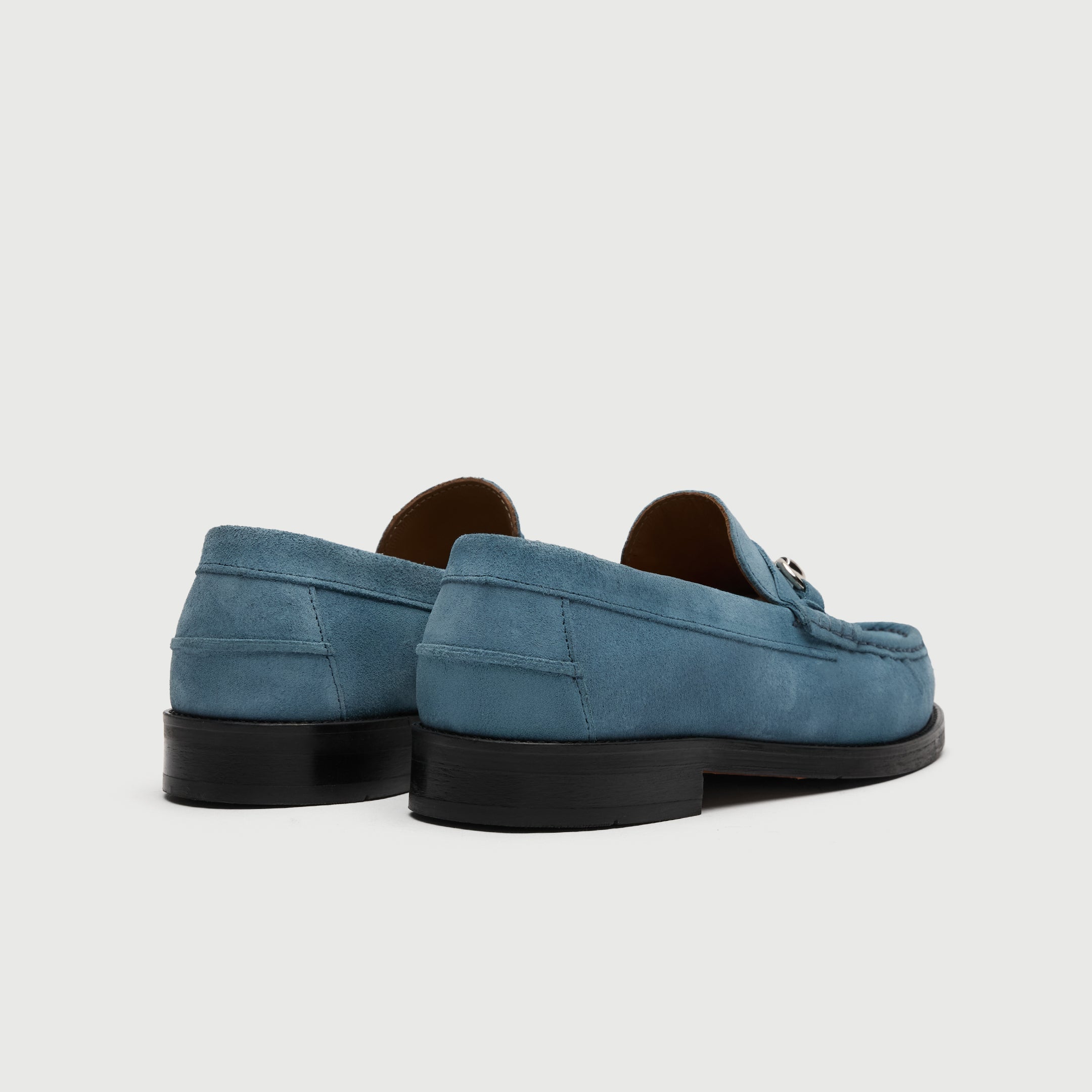 Walk London Dalston Trim Loafer in blue suede heel view