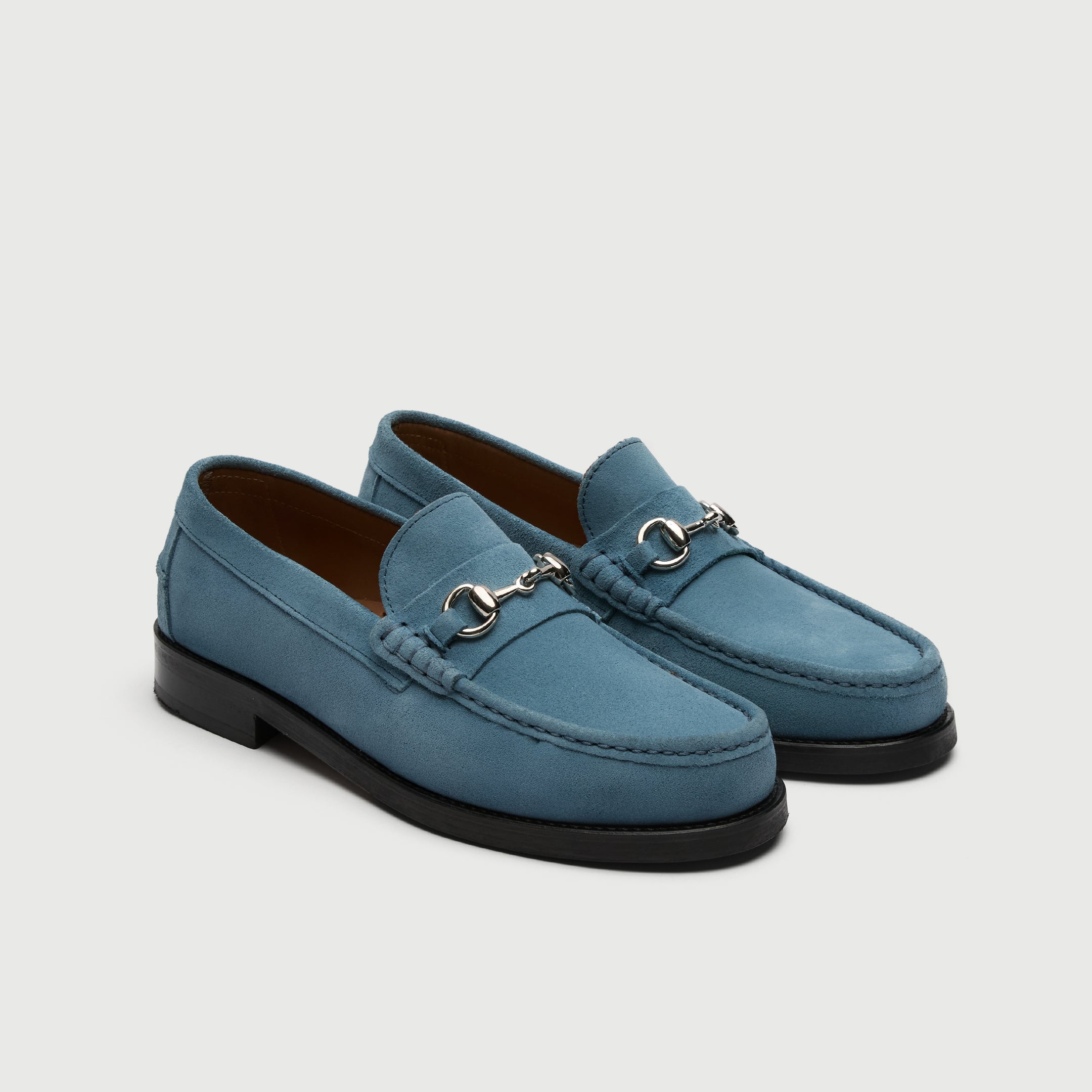 Walk London Dalston Trim Loafer in blue suede three quarter view