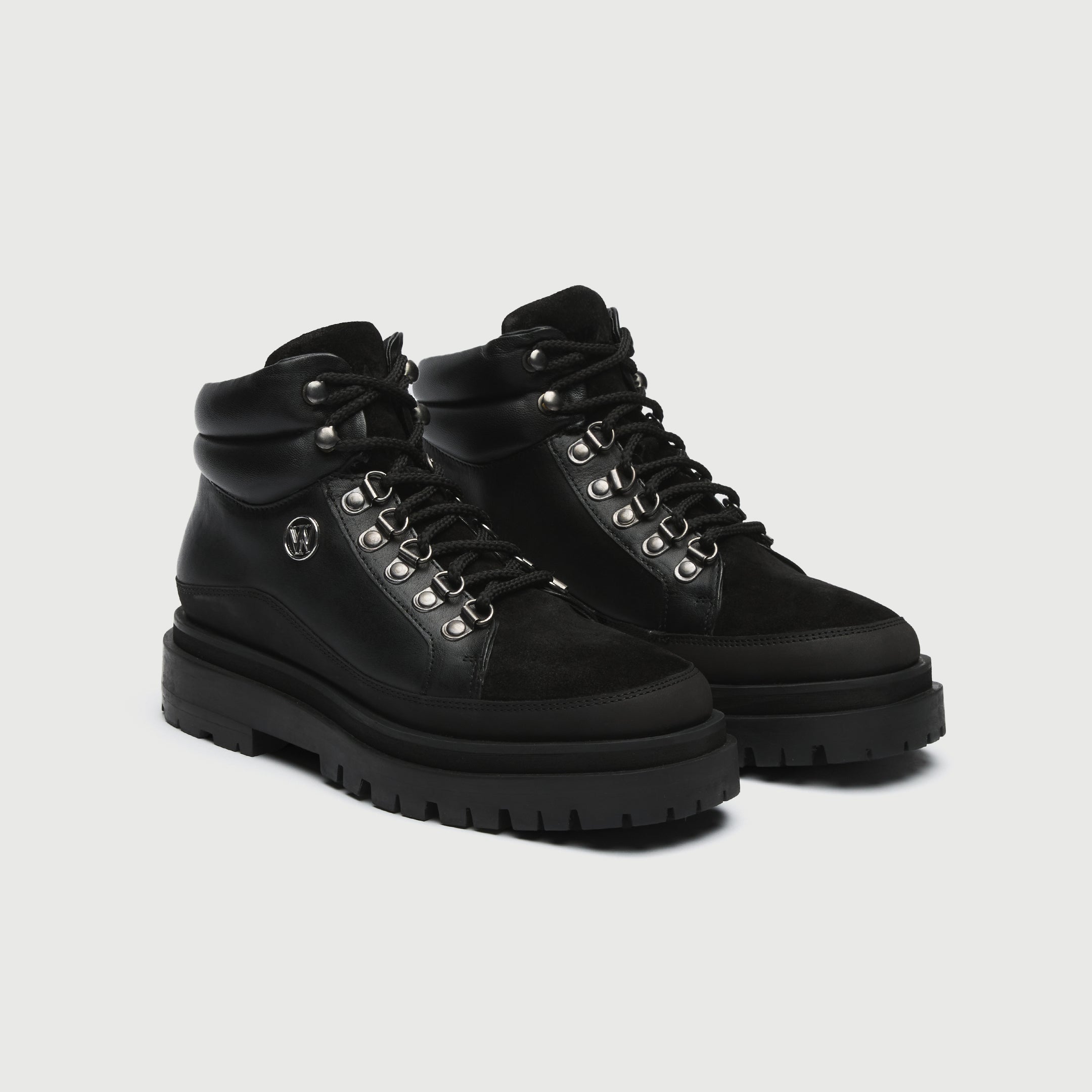 Walk London Women's Dana Hiking Boot in Black Leather