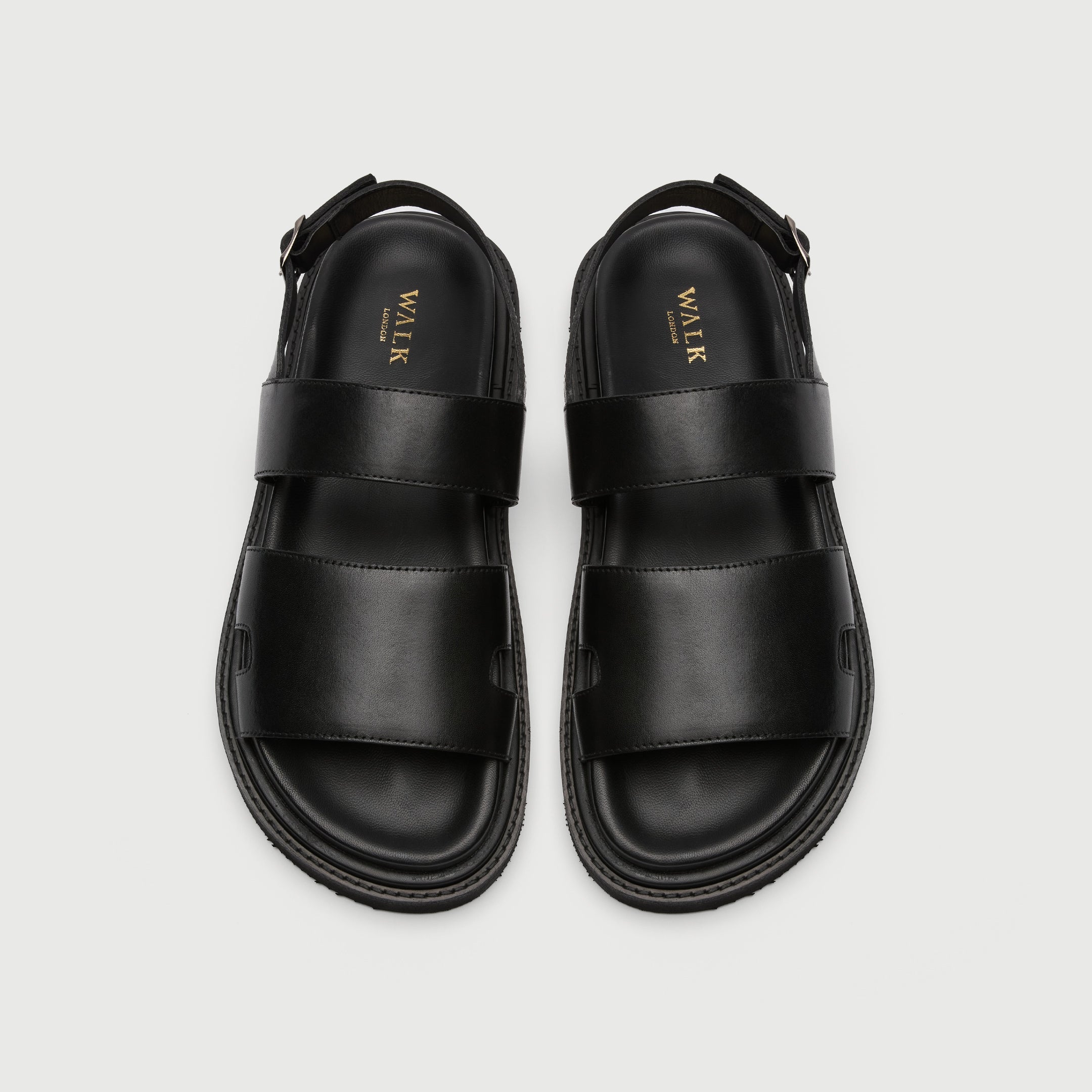 Walk London Ezra Backstrap Black Leather Men's Sandal top view