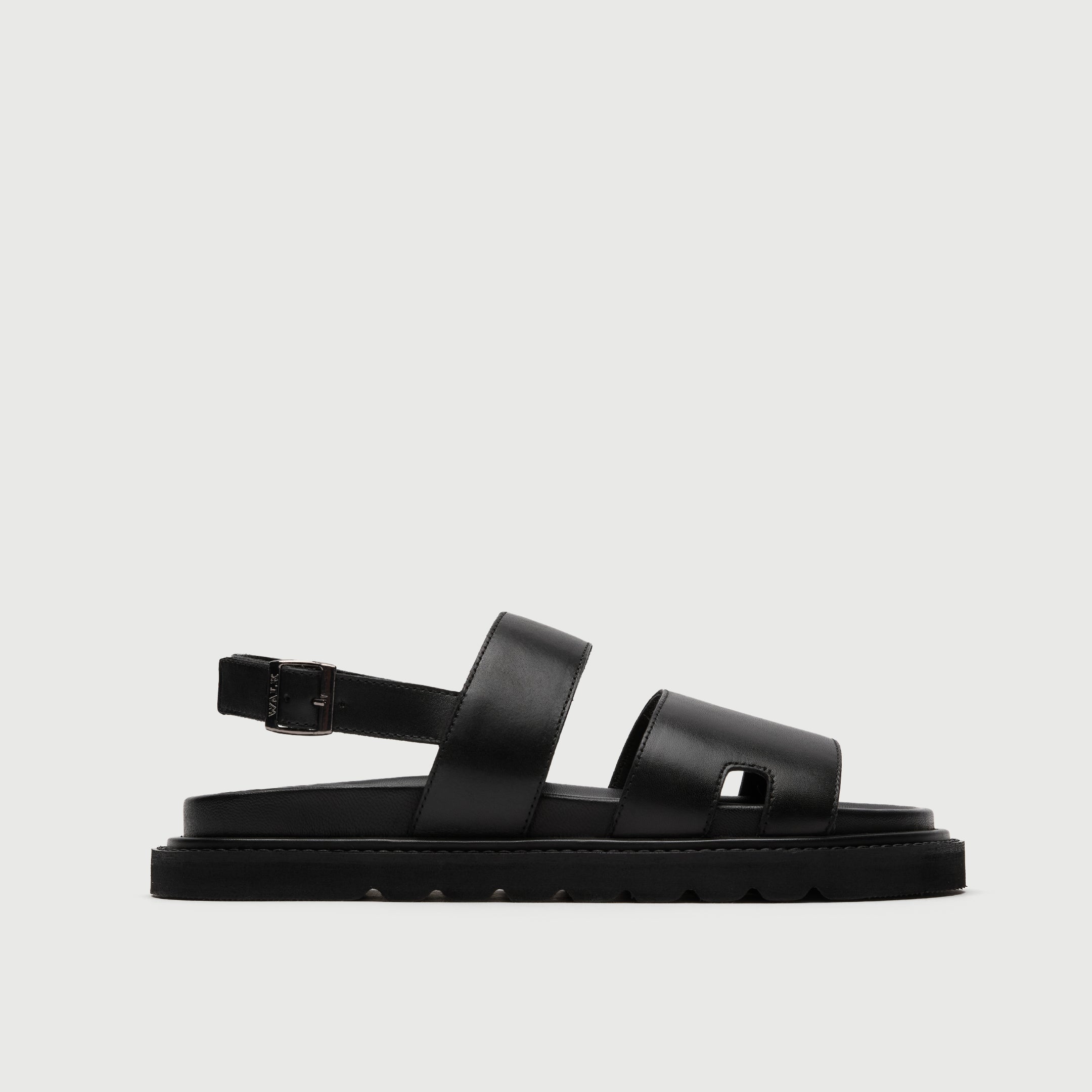 Walk London Ezra Backstrap Black Leather Men's Sandal side view