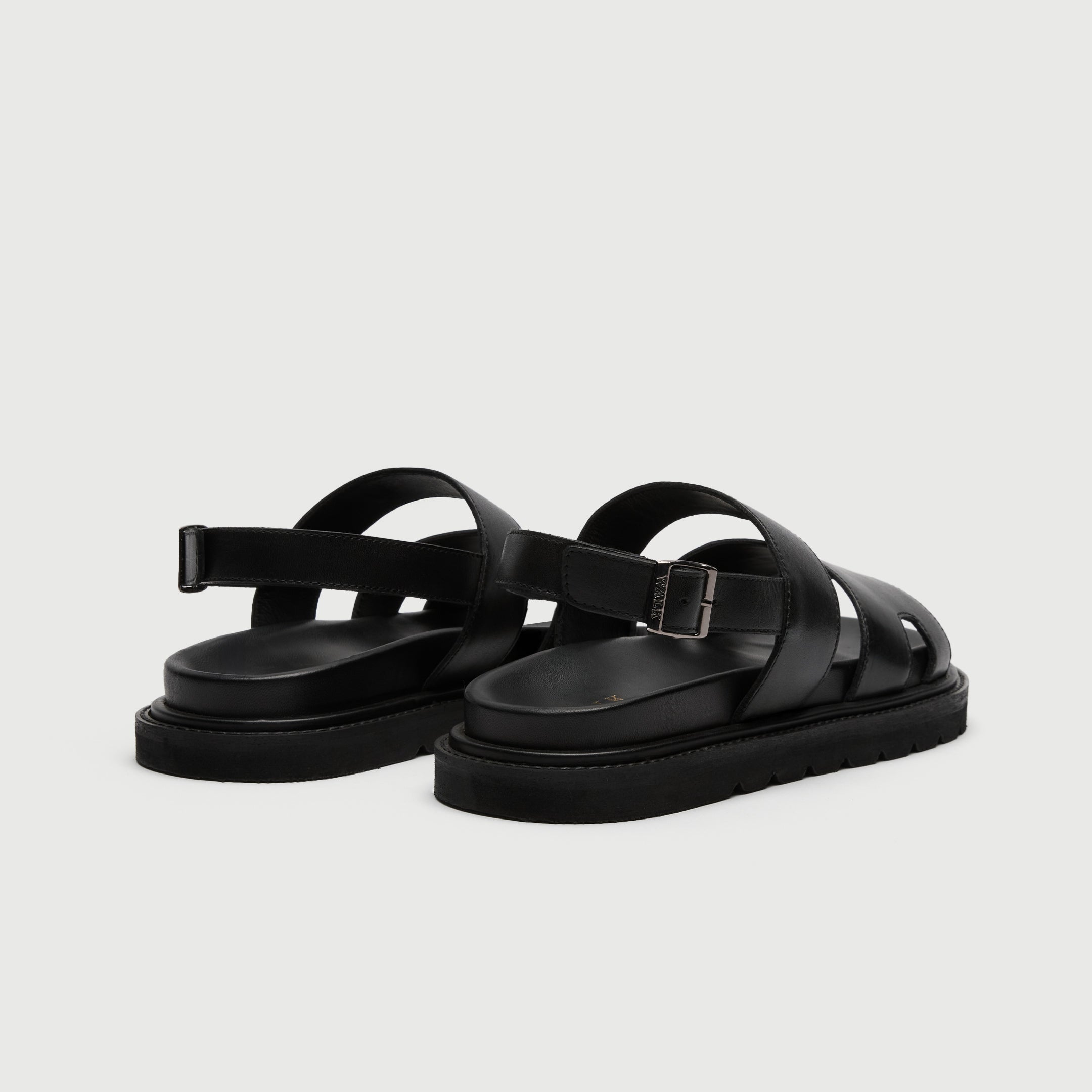 Walk London Ezra Backstrap Black Leather Men's Sandal heel view