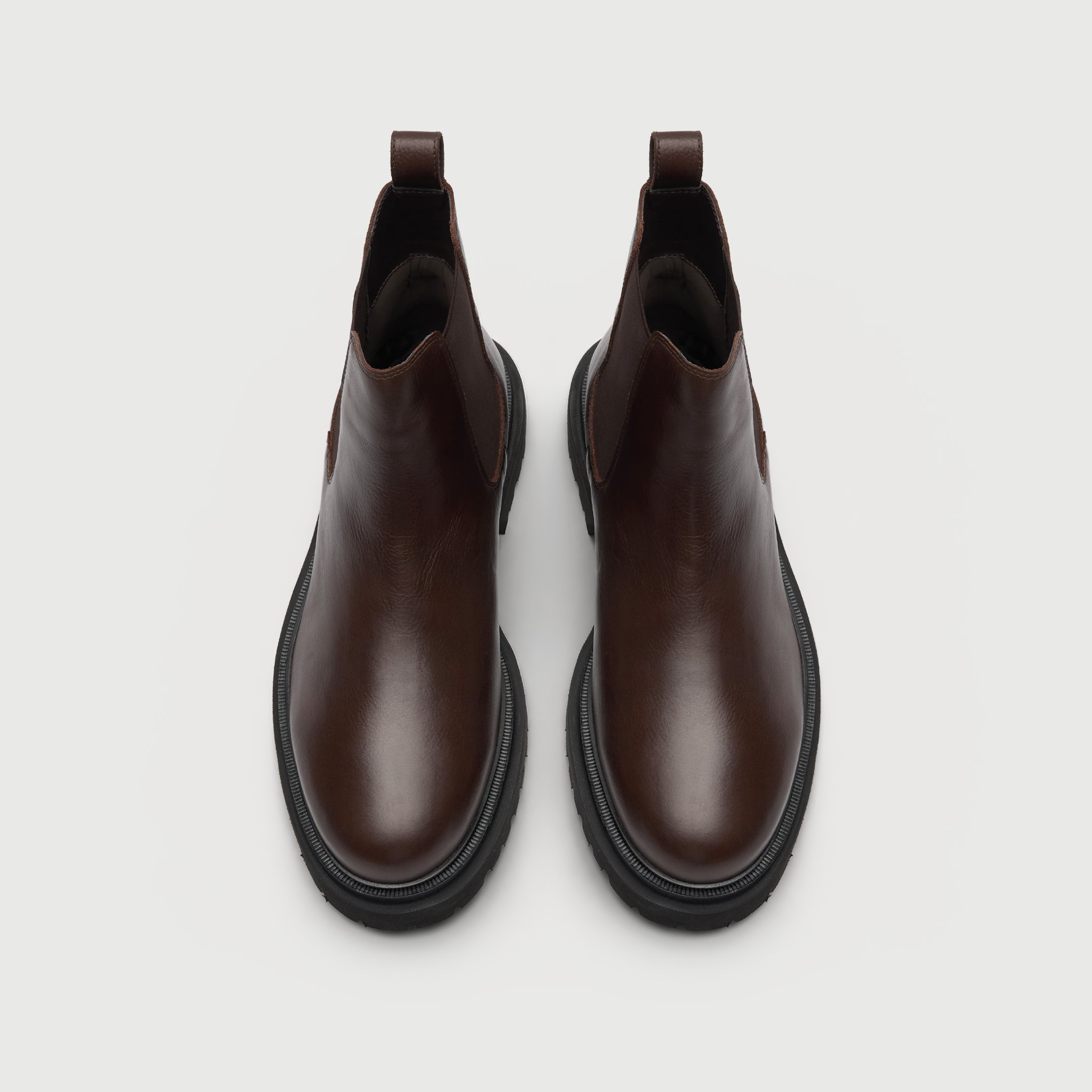 Walk London Hackney Chelsea Boot in Brown Leather top view showing pull tabs