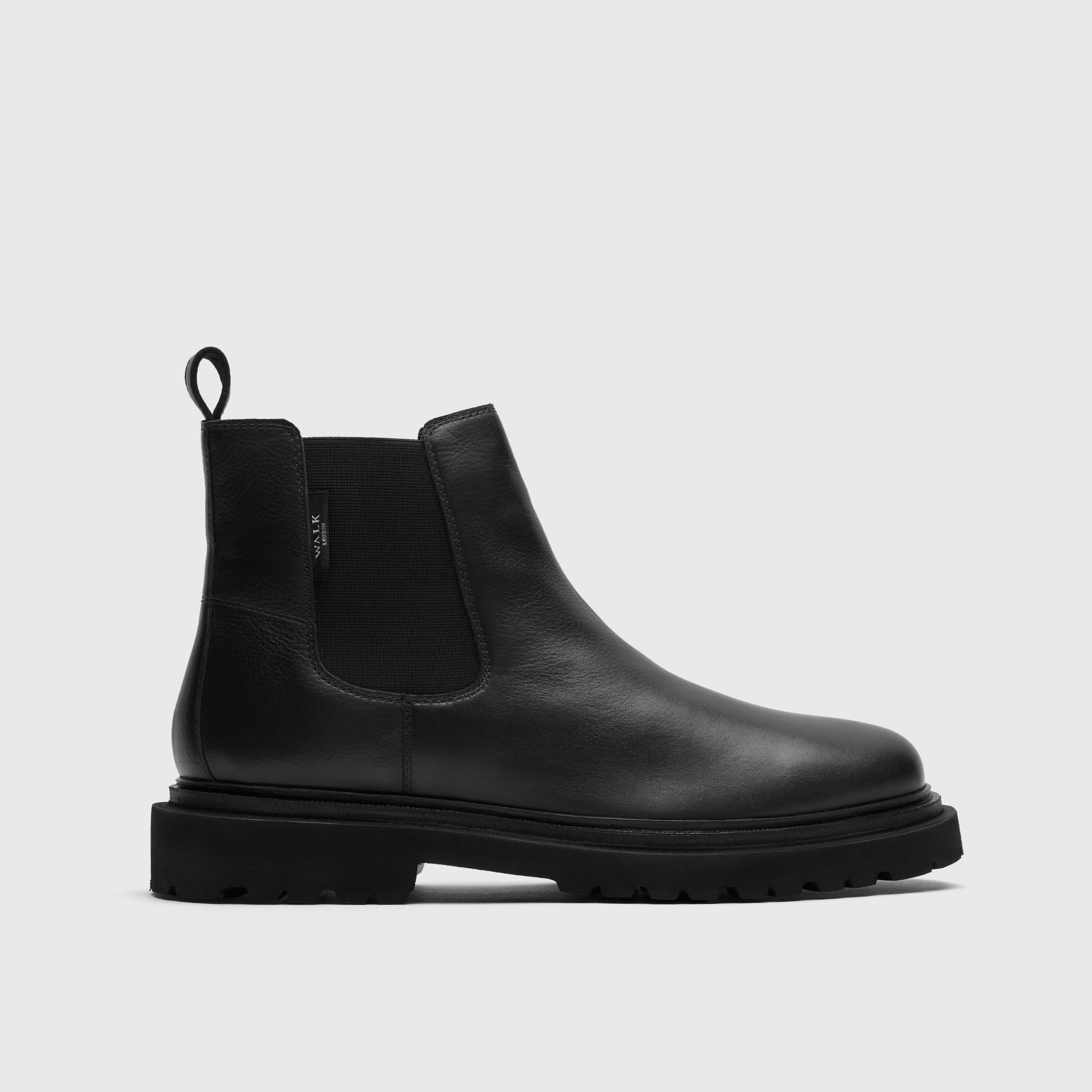 Walk London Hackney Chelsea Boot in Black Leather side view