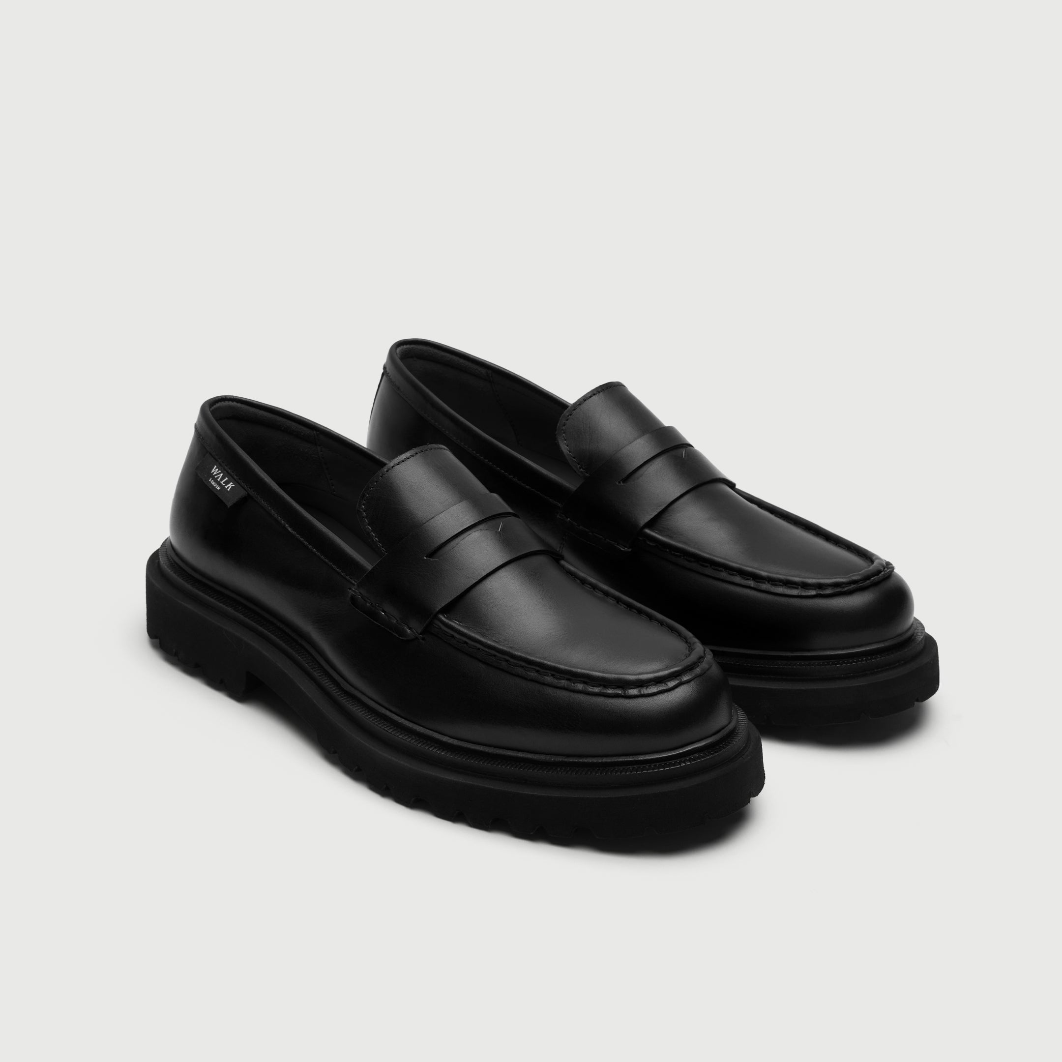Walk London Hackney Saddle Loafers in Black Leather three quarter view