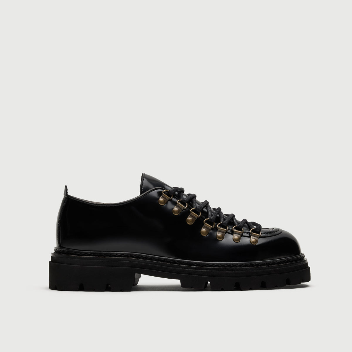 Walk London Hartford Hiking Style Shoes in black smooth leather side view 