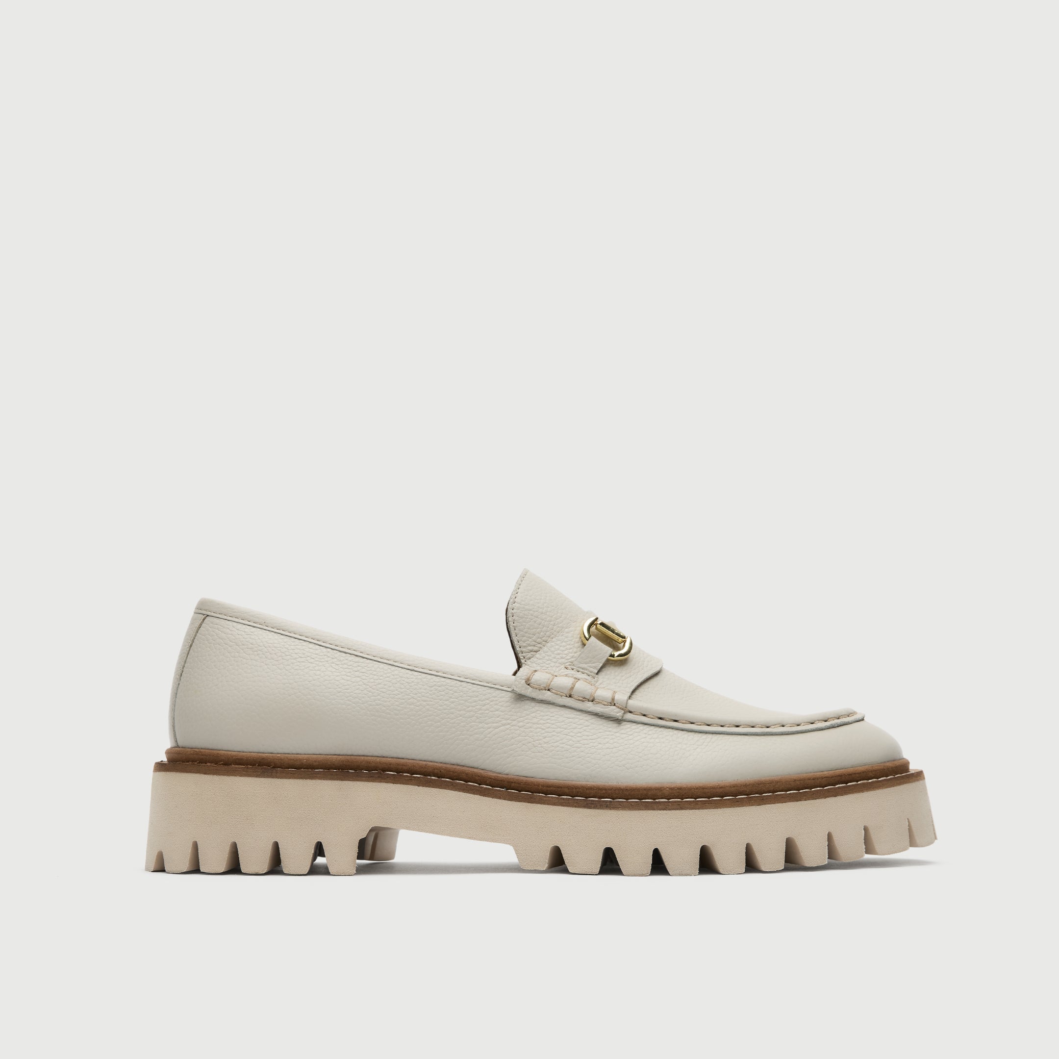 Walk London Mens Hopper Trim Loafer in Off White Leather