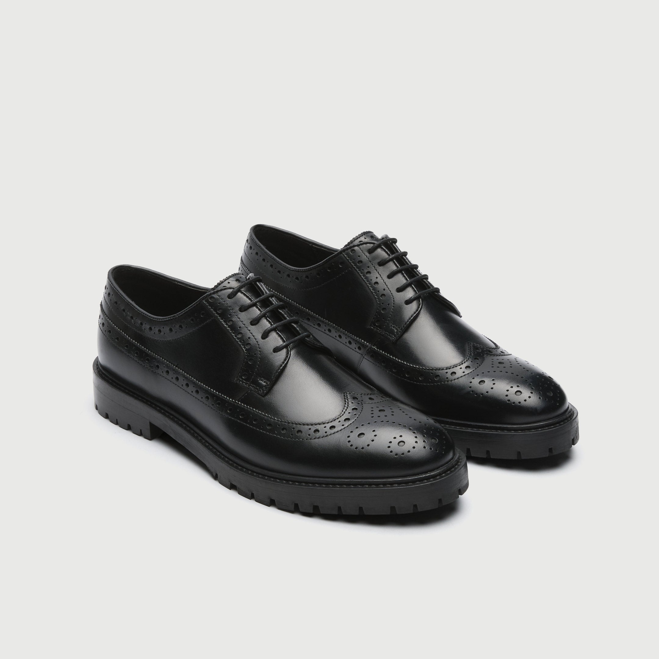 WALK London Mens James Brogue in Black Leather