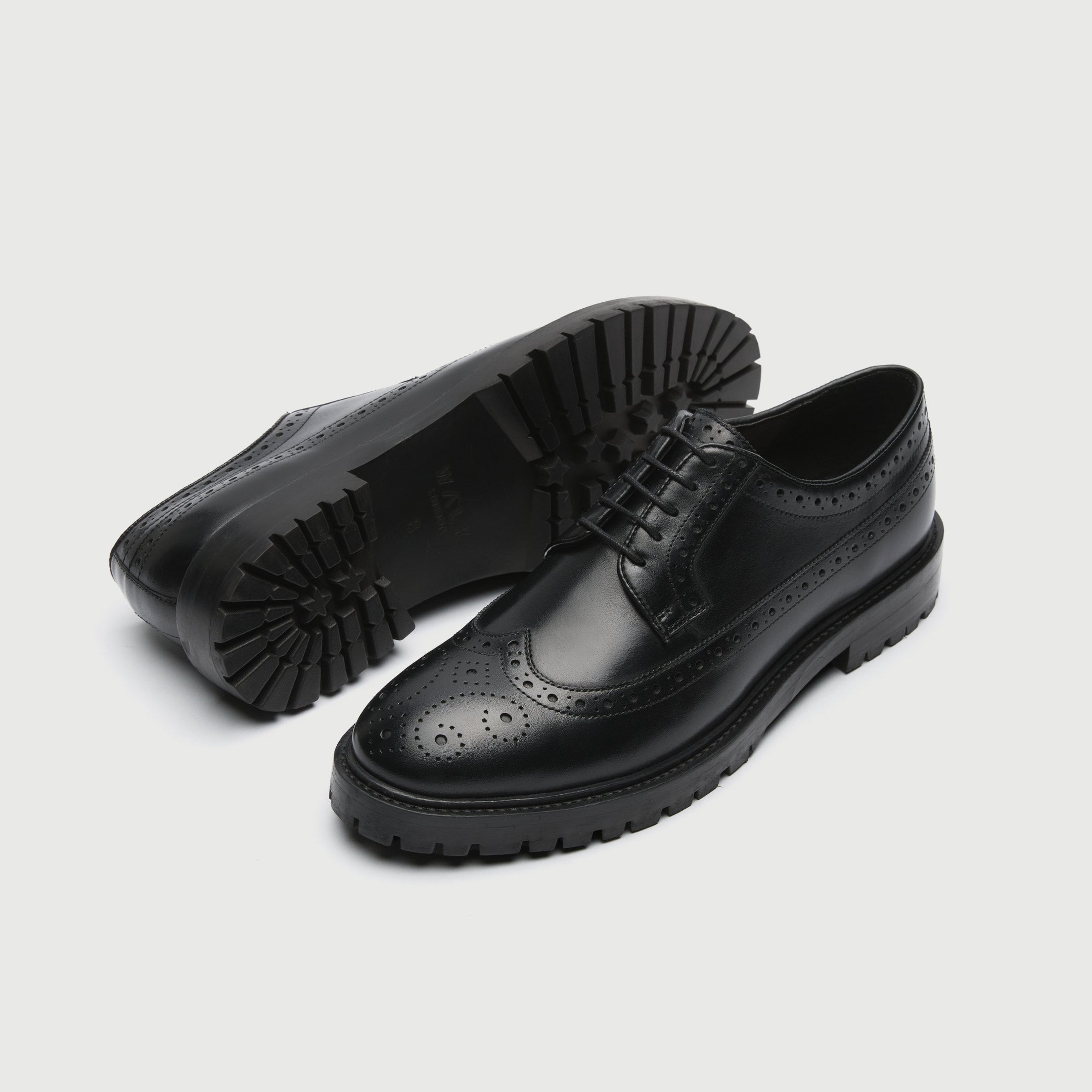 WALK London Mens James Brogue in Black Leather