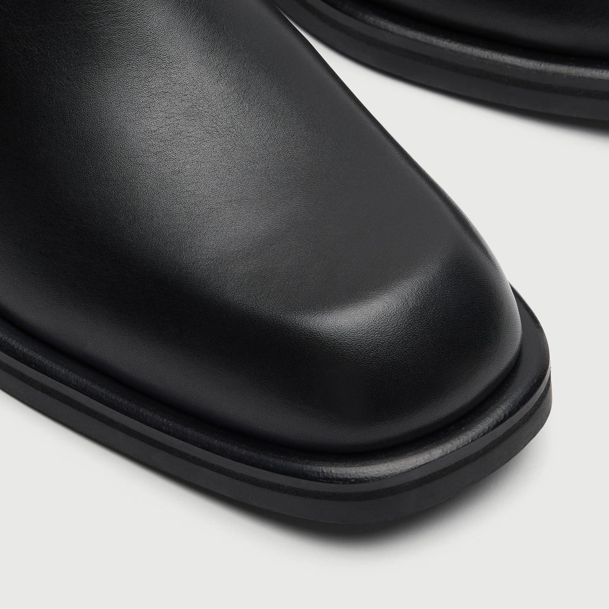 Walk London Lambeth Chelsea Boots in Black Leather close up of softly squared toe shape