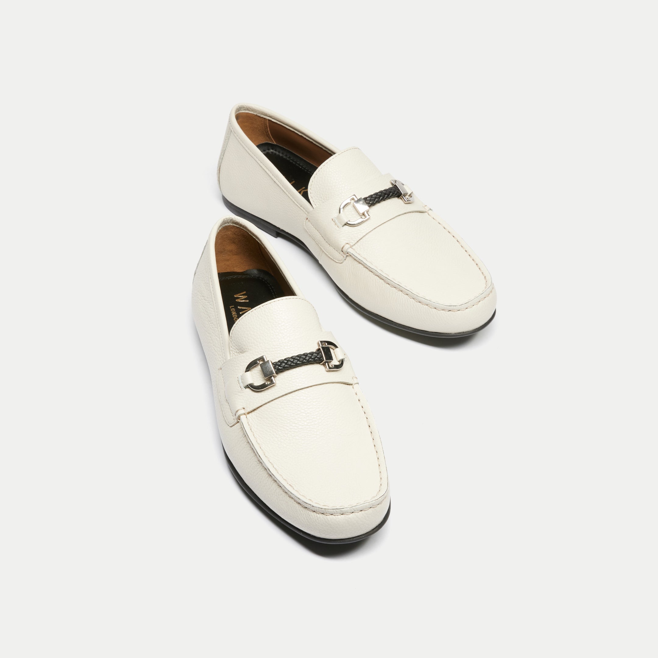 Walk London Mens Luigi Rope Loafer in Off White Leather
