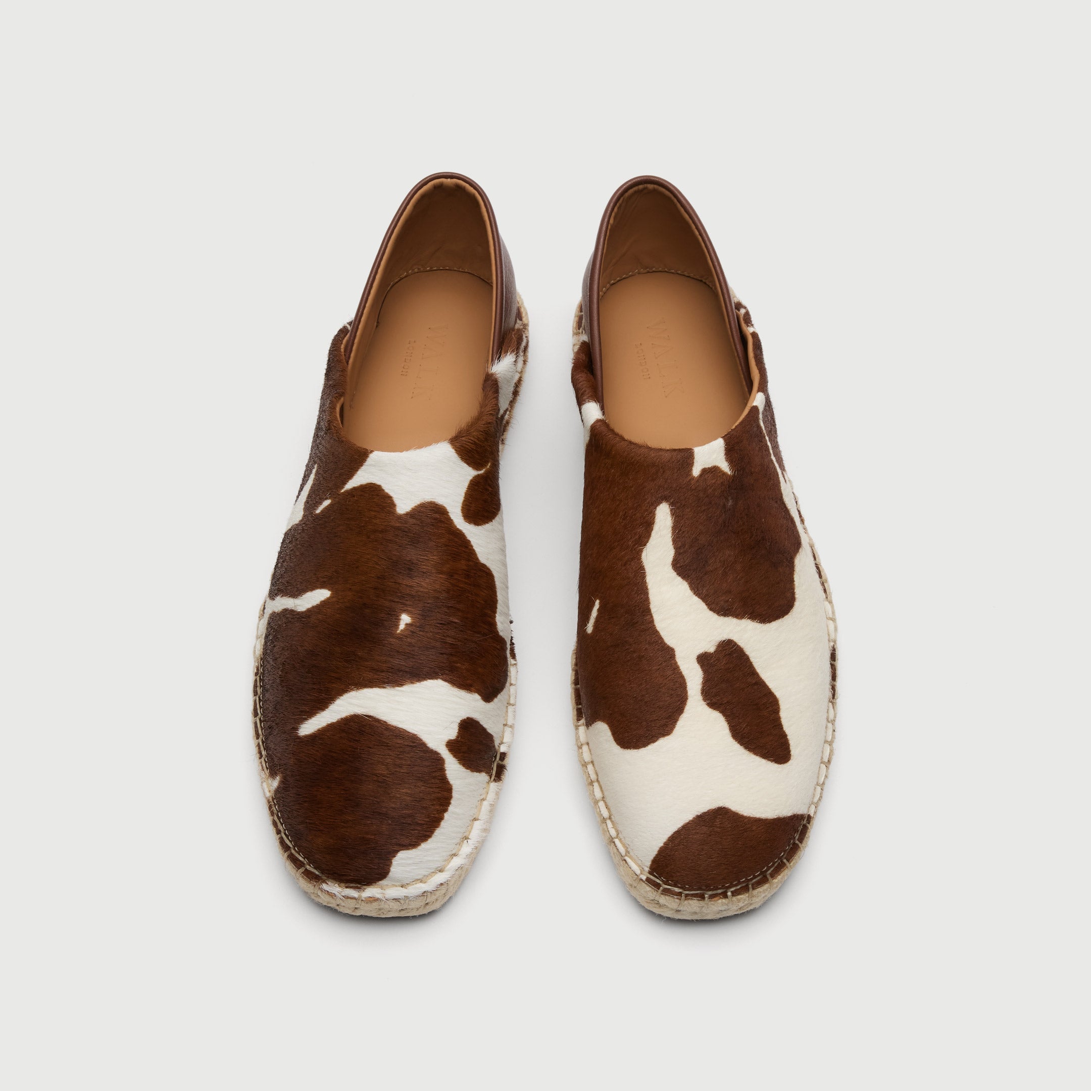 Walk London Messina Men's Espadrilles in cow print pony hair - top view